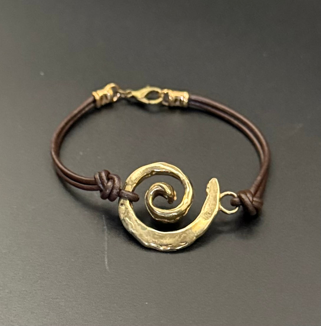 Bronze Spiral Bracelet on Double Leather by Anisa Jewelry