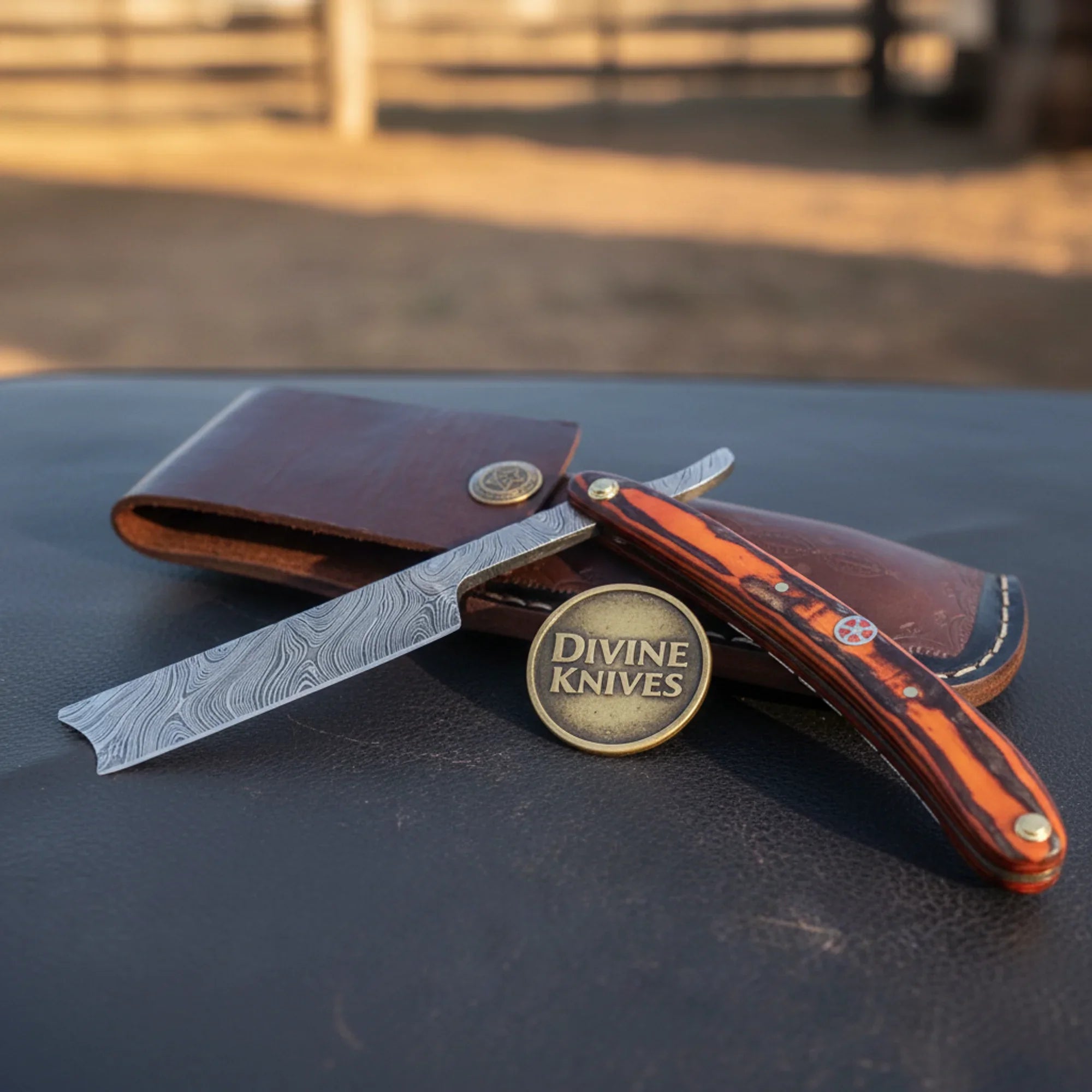 Colored Pakkawood Damascus Straight Razor – Handcrafted Vibrant Cut-Throat Razor with 4-Inch Blade by Divine Knives