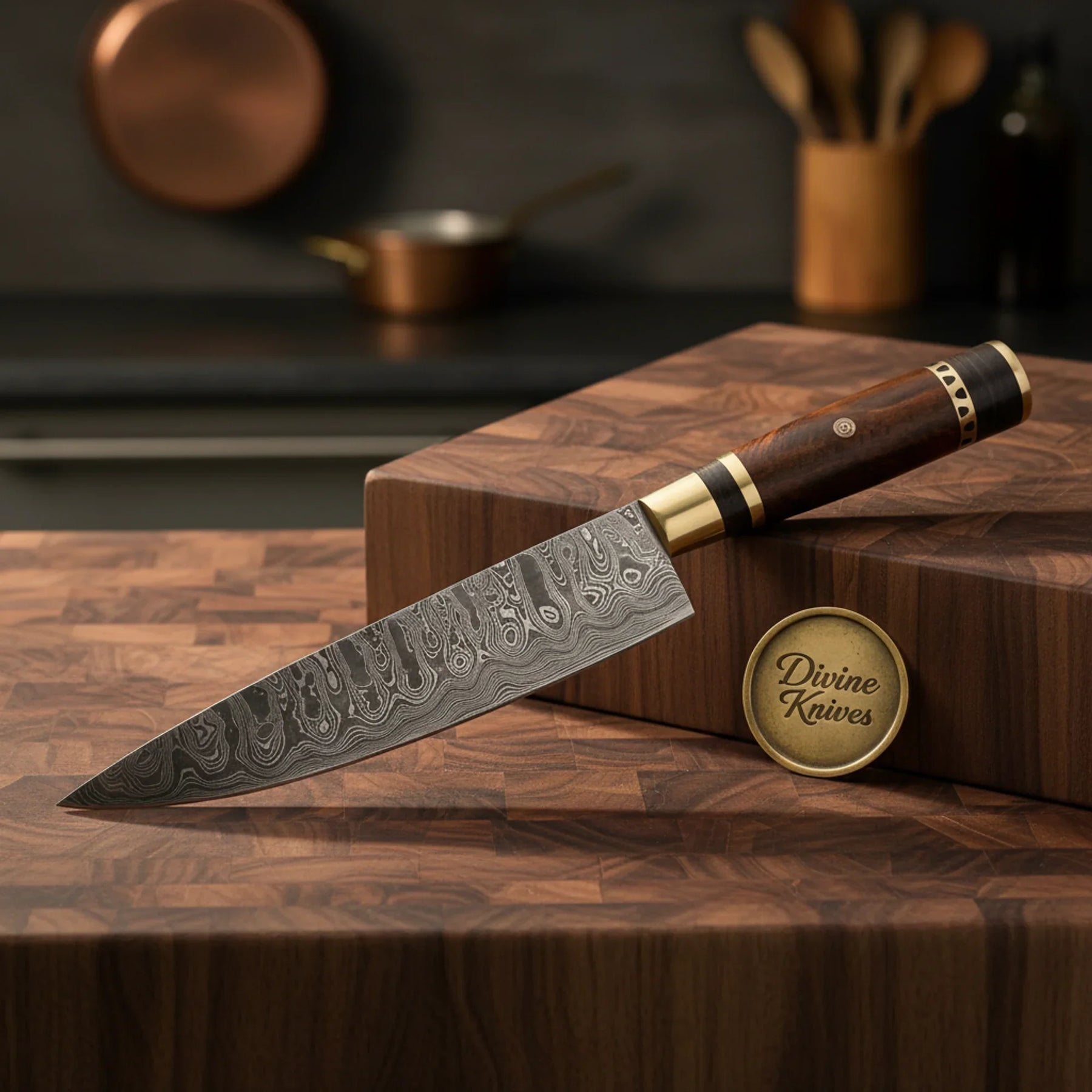 Bone Handle Damascus Santoku Chef Knife for a Traditional Artisan Finish by Divine Knives