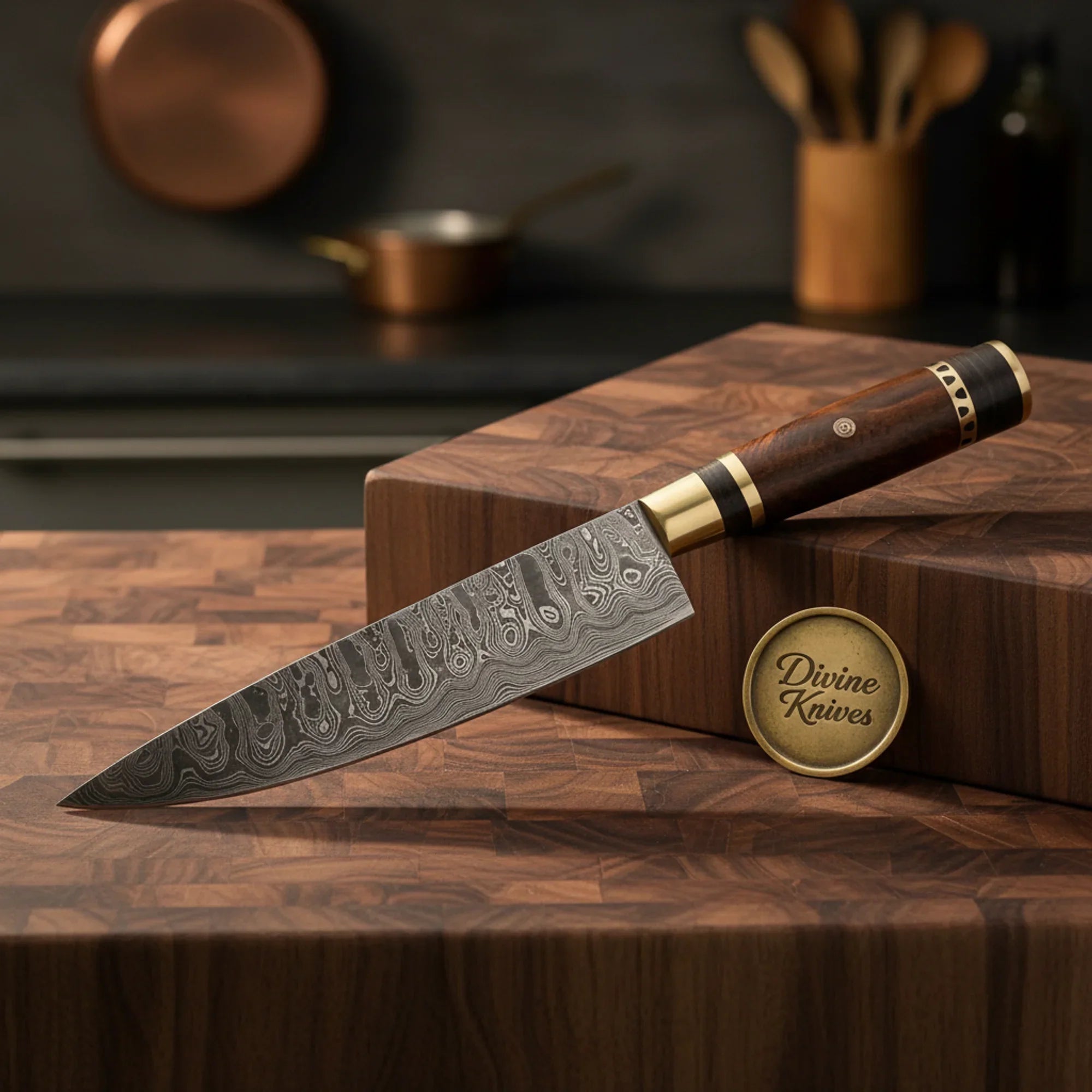 Bone Handle Damascus Santoku Chef Knife for a Traditional Artisan Finish by Divine Knives