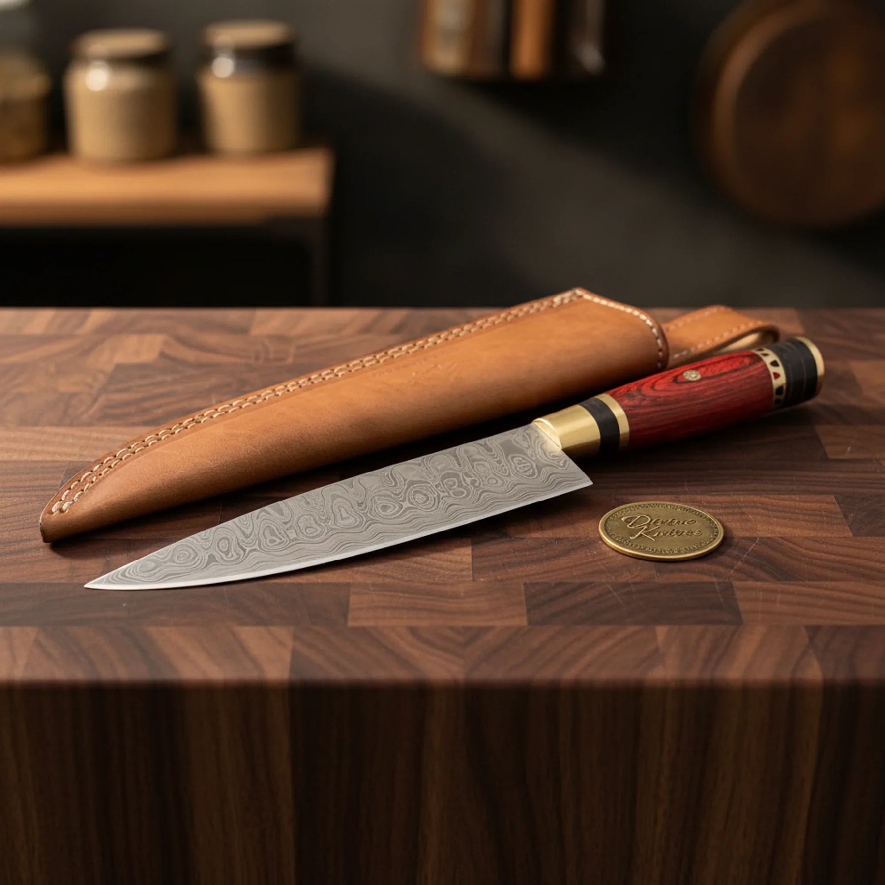 Olive Wood Chef Knife with Damascus Blade – Handmade Gyuto Kitchen Knife by Divine Knives