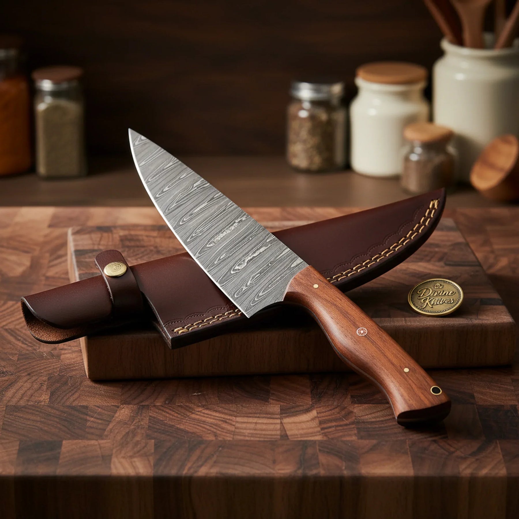 Premium Damascus Chef Knife Set with Genuine Stag Handle by Divine Knives
