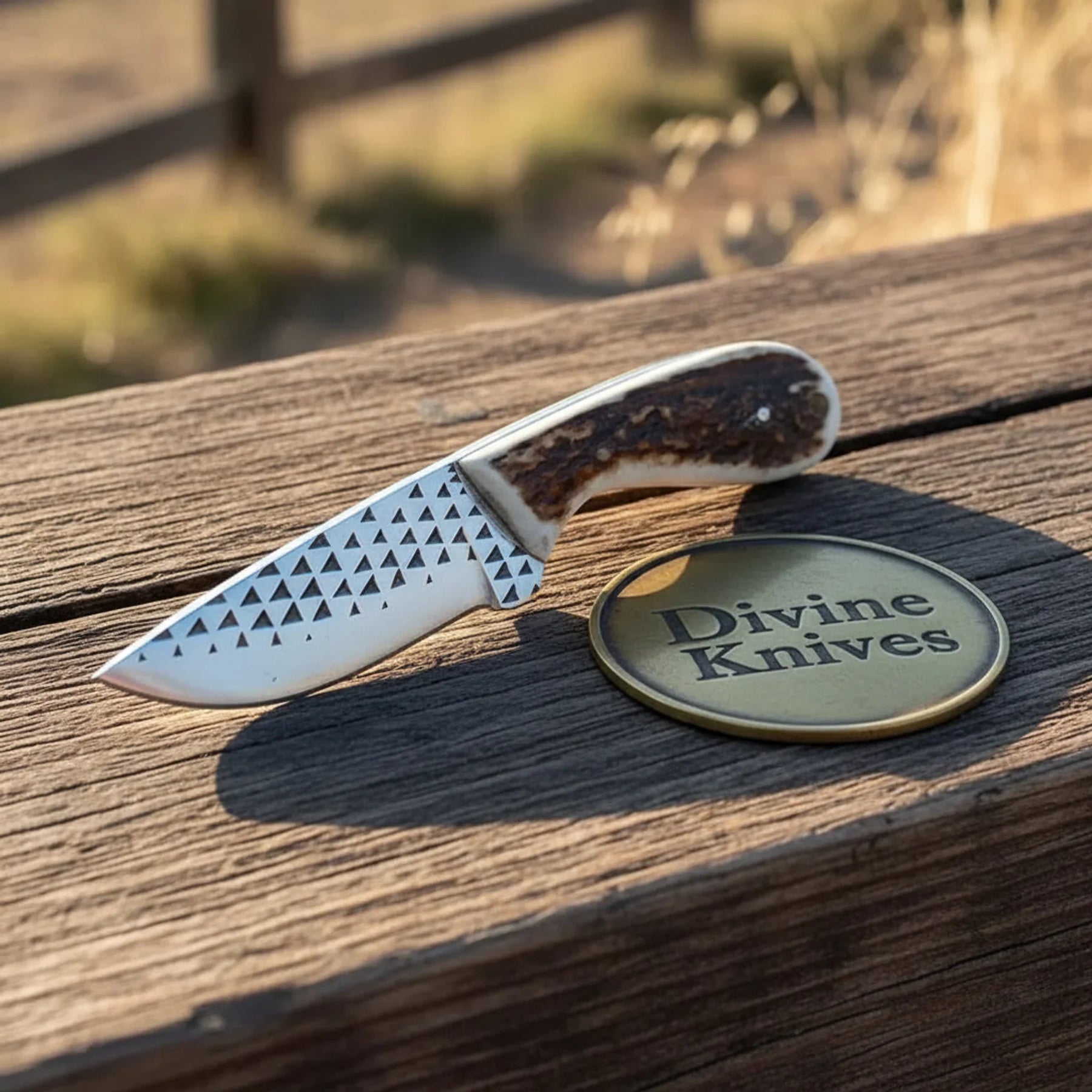 Stag Horn Cowboy Knife with Rasp Steel Blade – Compact EDC & Outdoor Tool (6-Inch) by Divine Knives