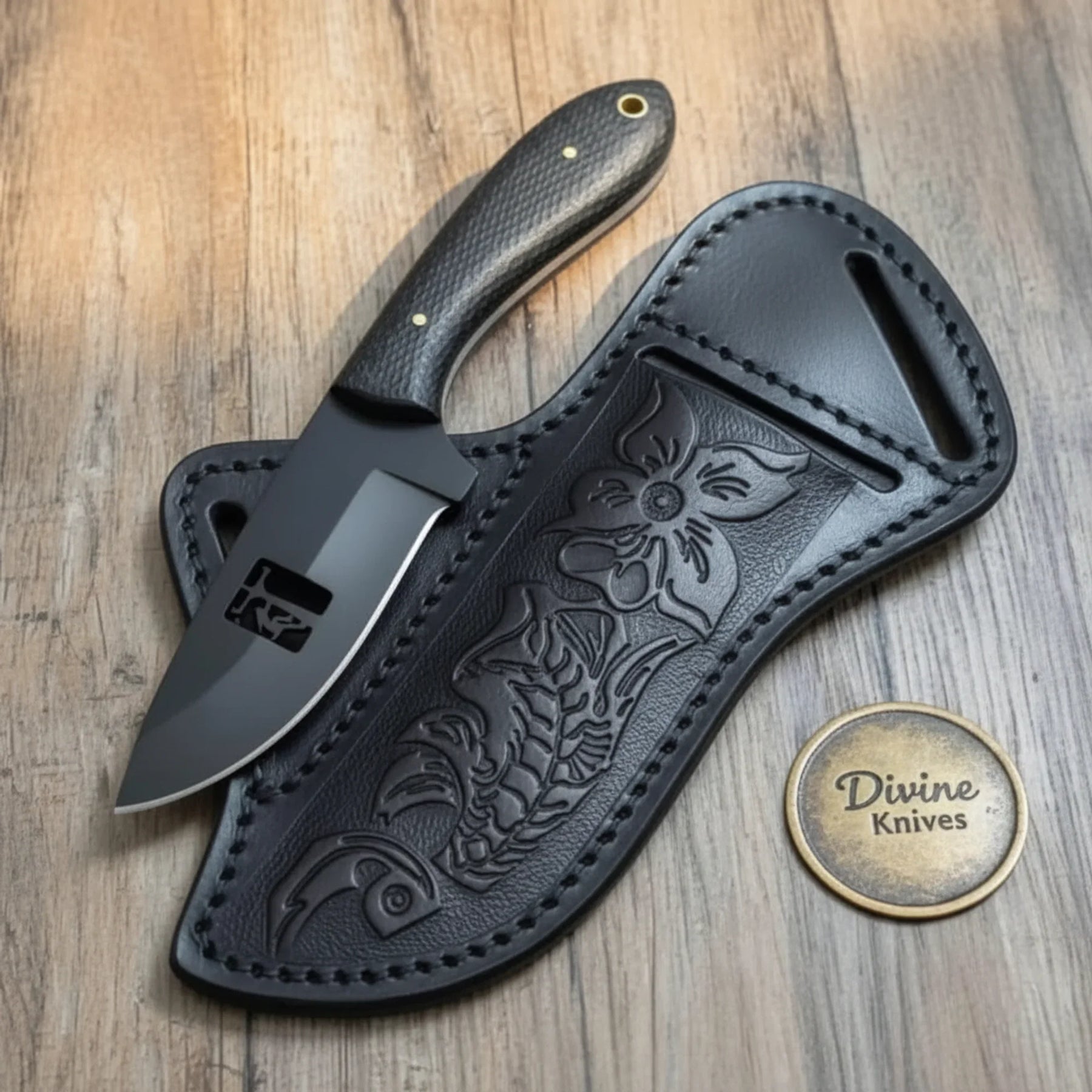 Christian Cross Cowboy Knife with Black Micarta Handle – Faith-Themed Outdoor Tool & Gift by Divine Knives