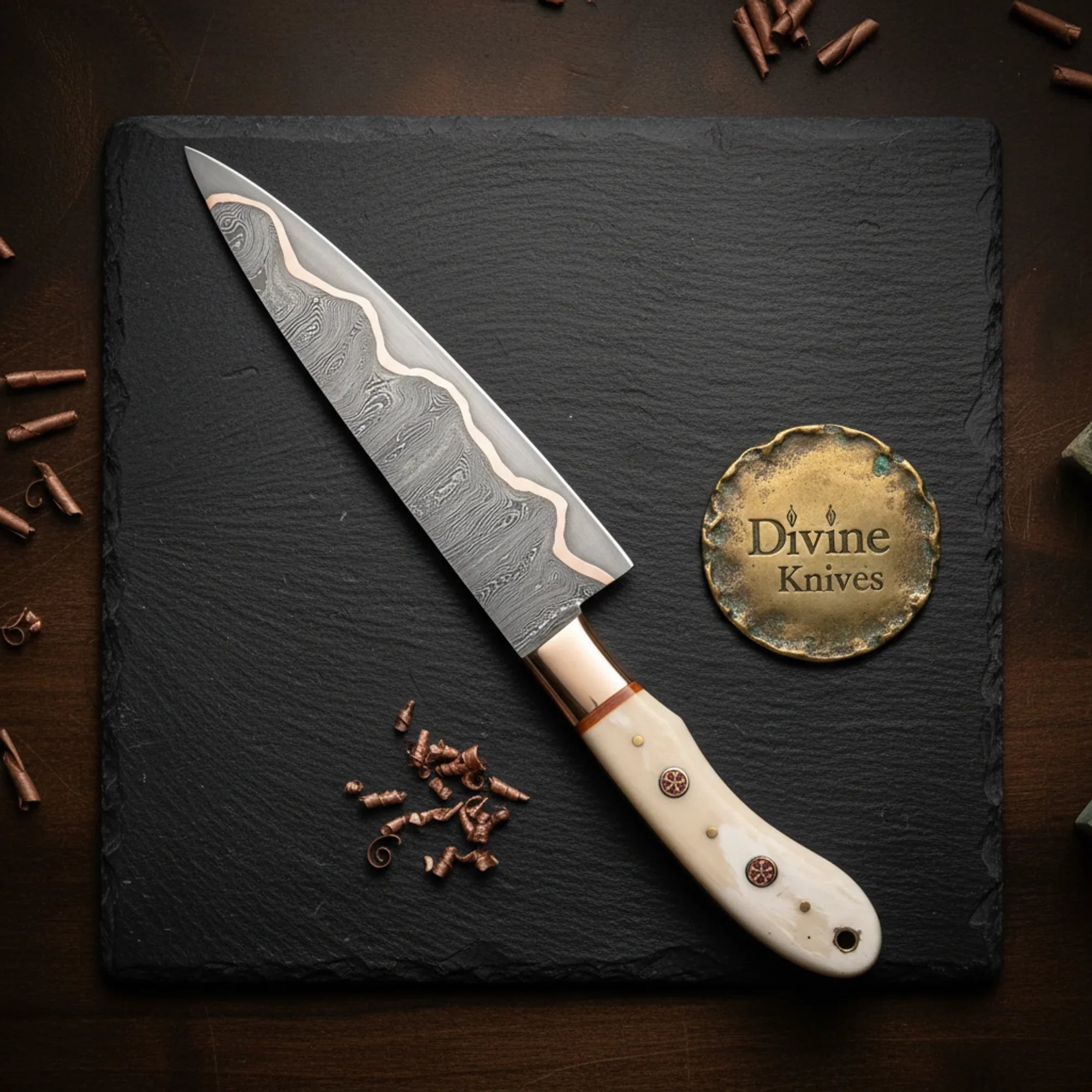Handcrafted Damascus Steel Chef Knife with Rosewood Handle by Divine Knives
