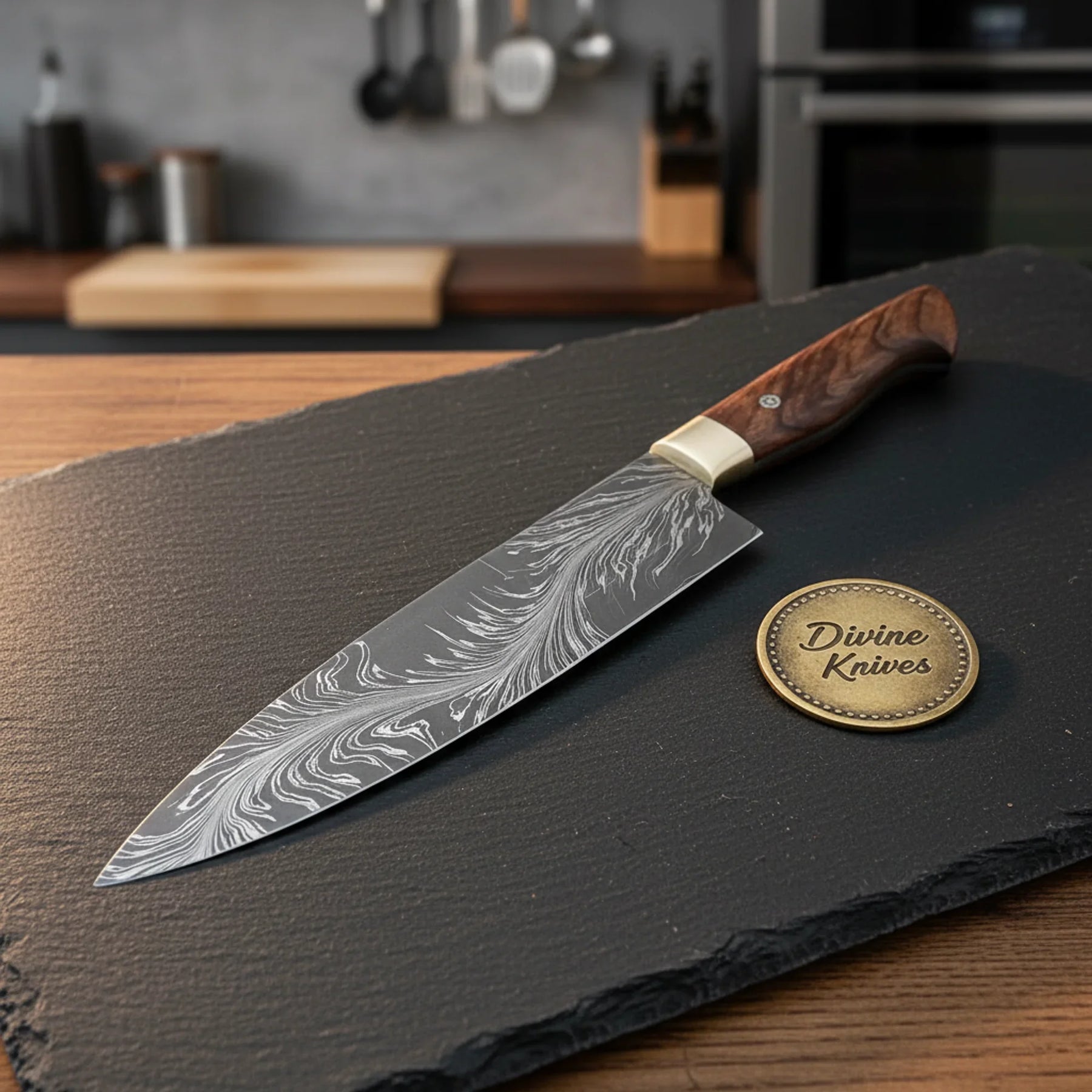 Colorful Resin Handle Damascus Chef Knife for Modern Culinary Prep by Divine Knives