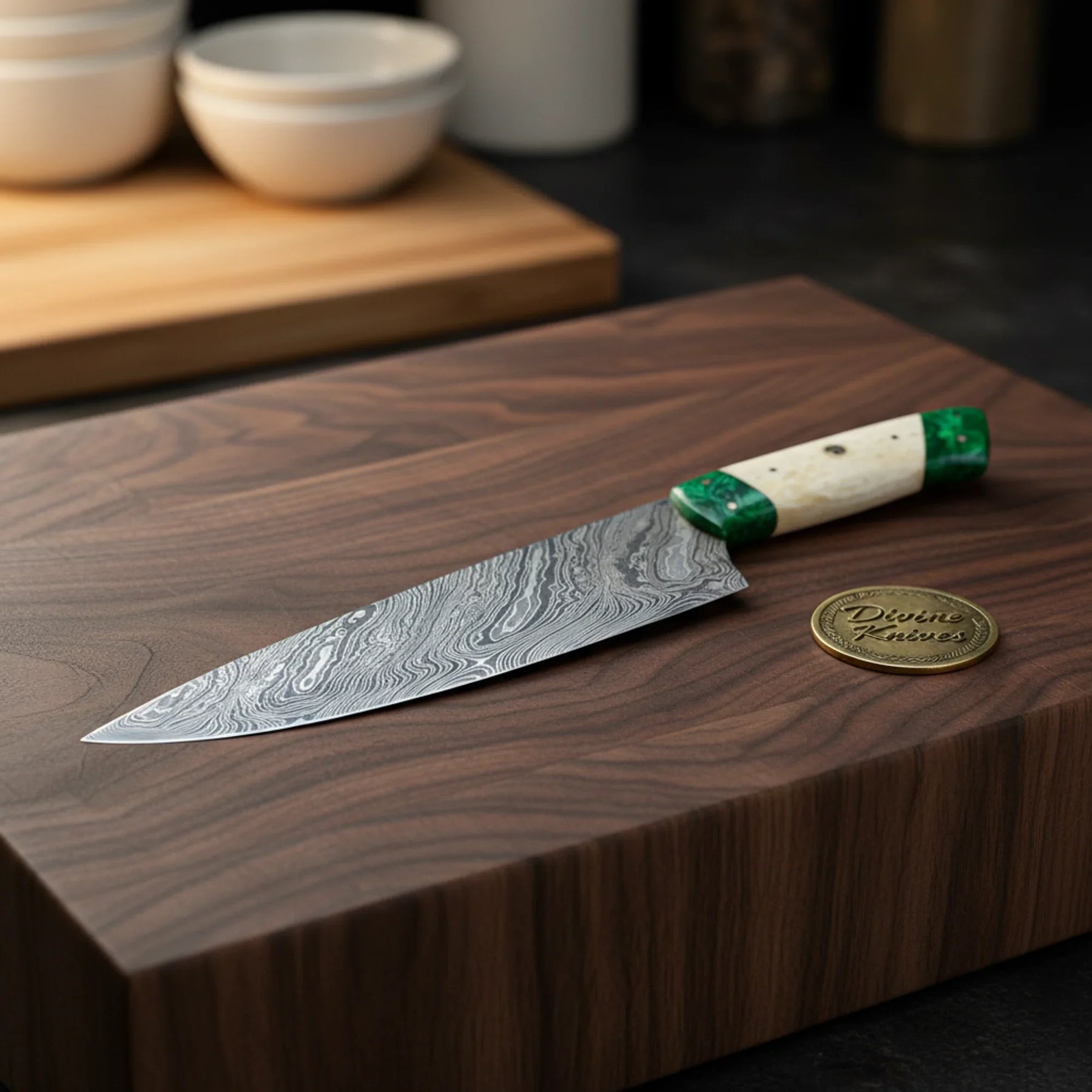 Handmade Chef Knife with Wood Handle – Polished Kitchen Knife for Daily Cooking by Divine Knives