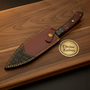 Classic Bowie Knife with Wood Handle & Leather Sheath – Handcrafted Outdoor Collector's Piece detail view by Divine Knives
