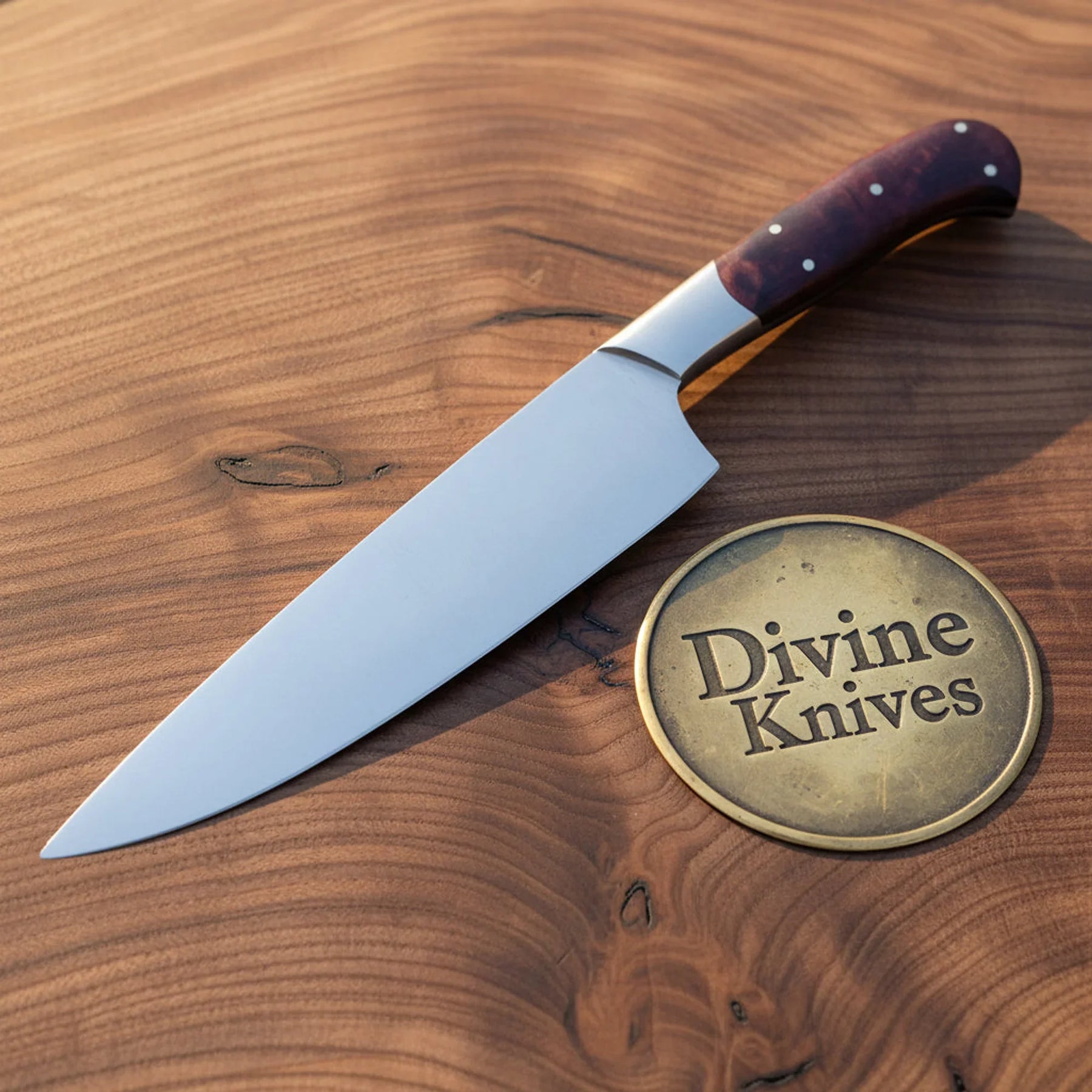 Damascus Utility Knife with Resin Handle – Handcrafted Small Kitchen Knife with Sheath by Divine Knives