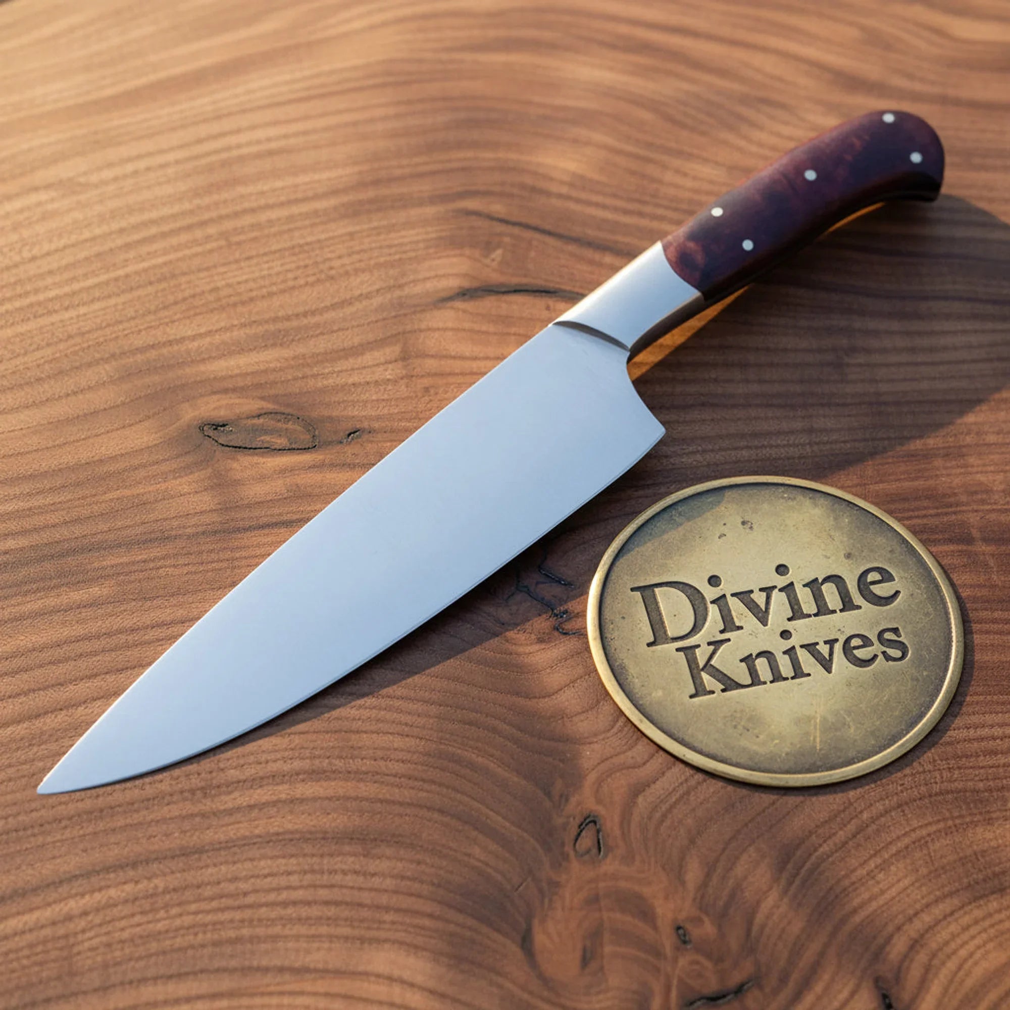Damascus Utility Knife with Resin Handle – Handcrafted Small Kitchen Knife with Sheath by Divine Knives