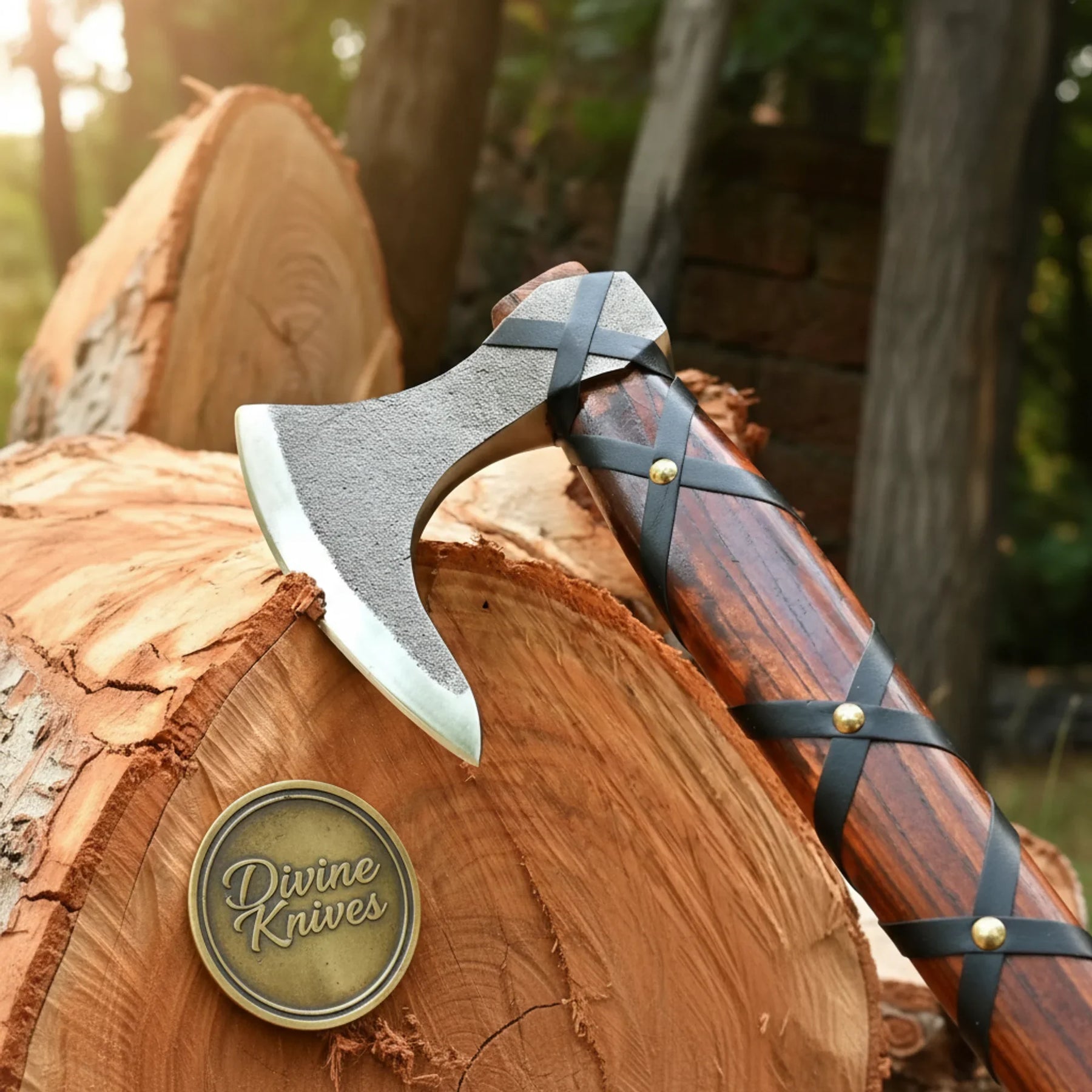 Hand-Forged Viking Axe — Ragnar Lothbrok Hatchet detail view by Divine Knives