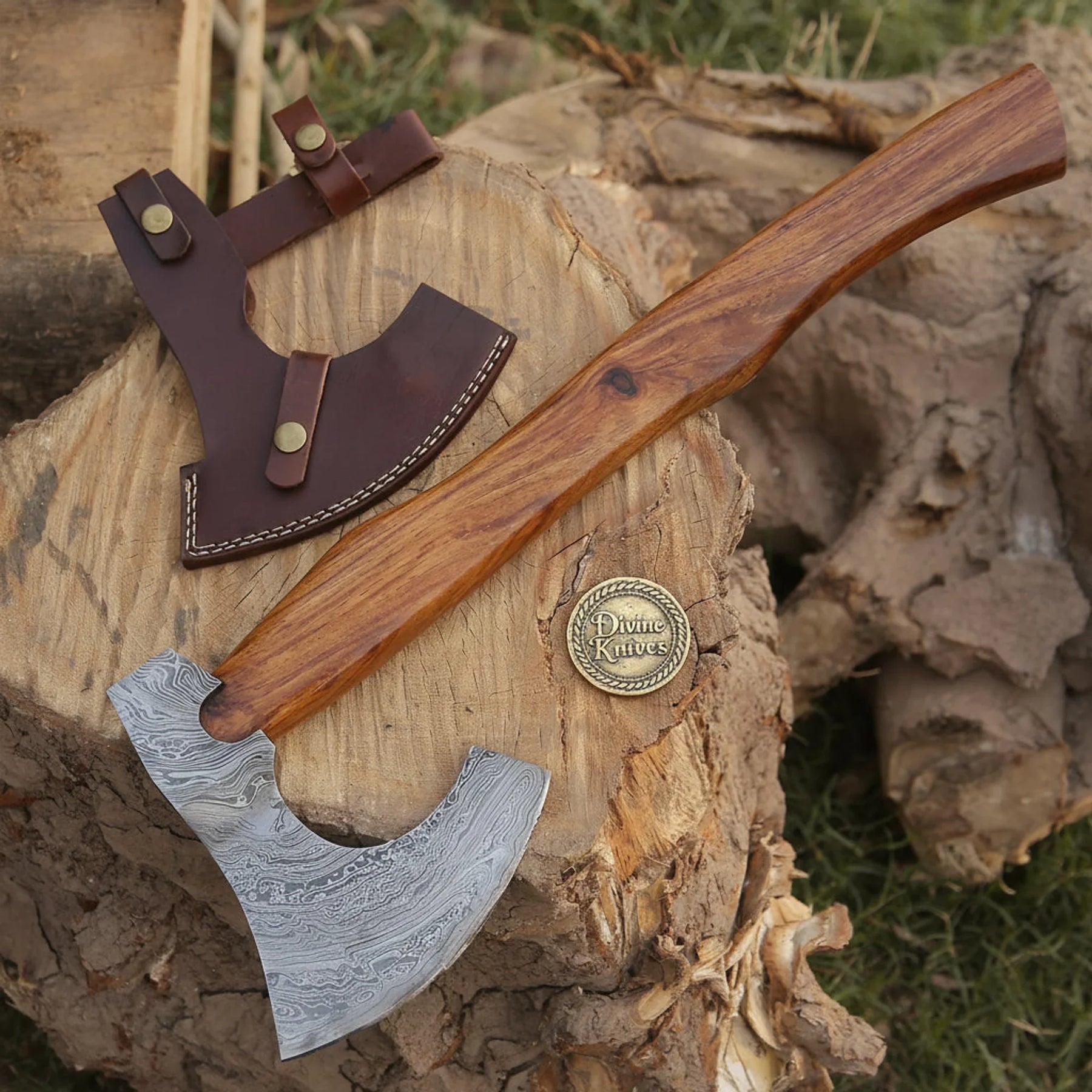 Handmade Damascus Viking Axe — Bearded Hatchet by Divine Knives