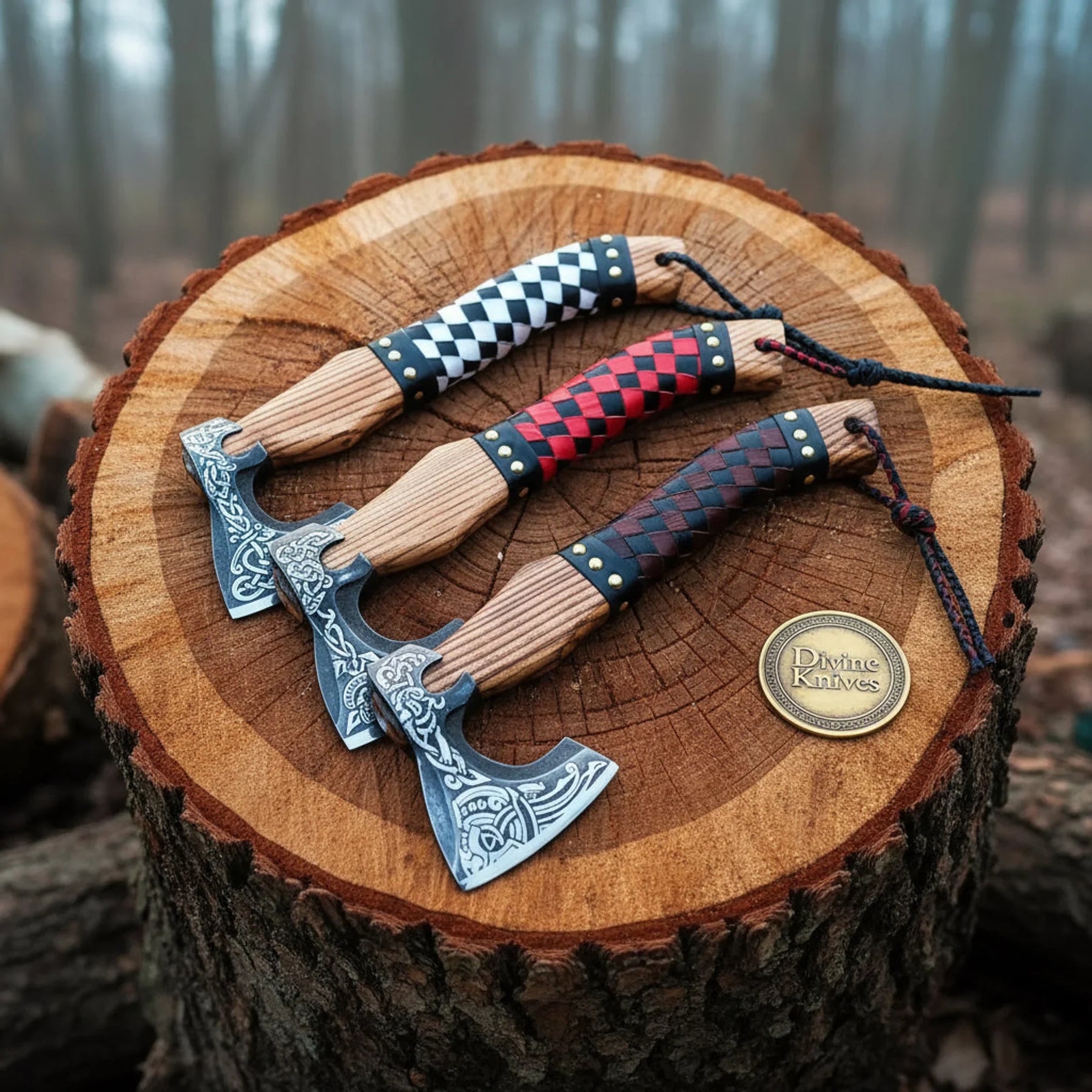 Woven Leather Grip Compact Viking Axe by Divine Knives