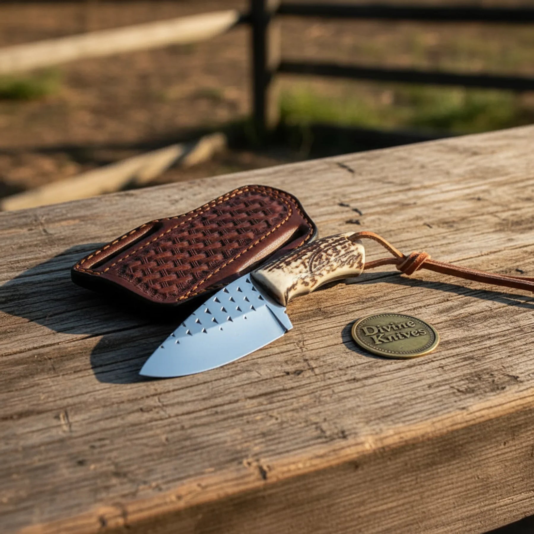Stag Horn Cowboy Knife with Rasp Steel Blade (6-Inch EDC) by Divine Knives