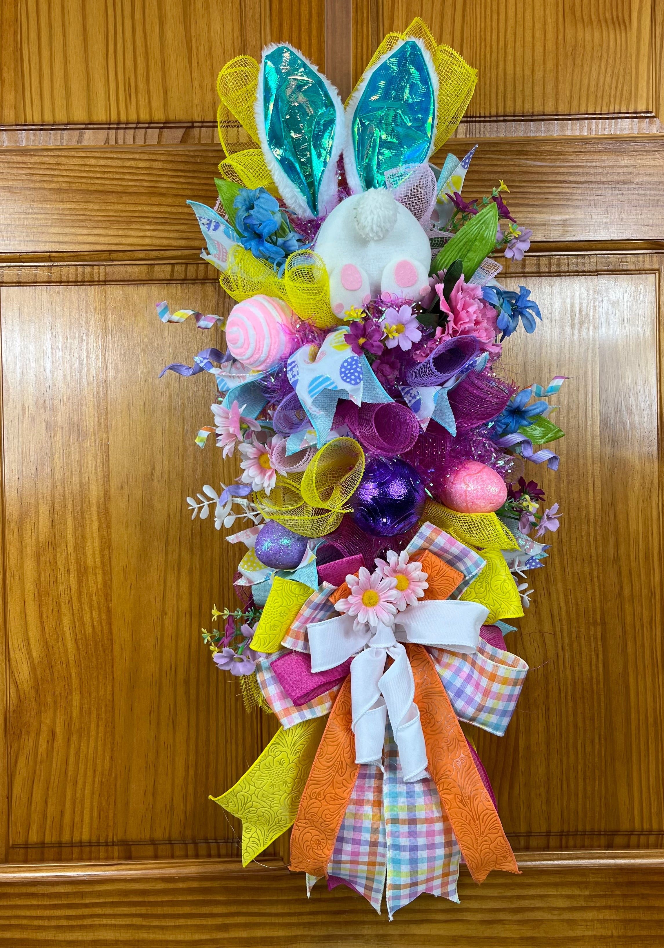 Bunny Easter Door Swag | Handmade Easter Bunny Swag | Colorful Spring Door Decor | Easter Front Door Decoration | Whimsical