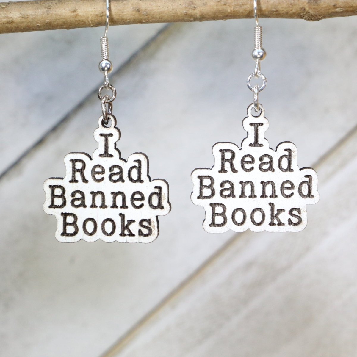 I Read Banned Books Wooden Earrings | Book Lover Literary Jewelry by Cate's Concepts, LLC