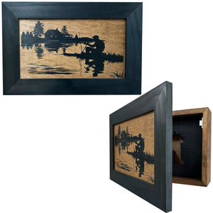 Rather Be Fishing Hidden Gun Safe - Handcrafted Gun Concealment Decor - Hidden Gun Shelf with Magnetic Lock for Quick Access - Hidden Wall Safe for Se by Bellewood Designs