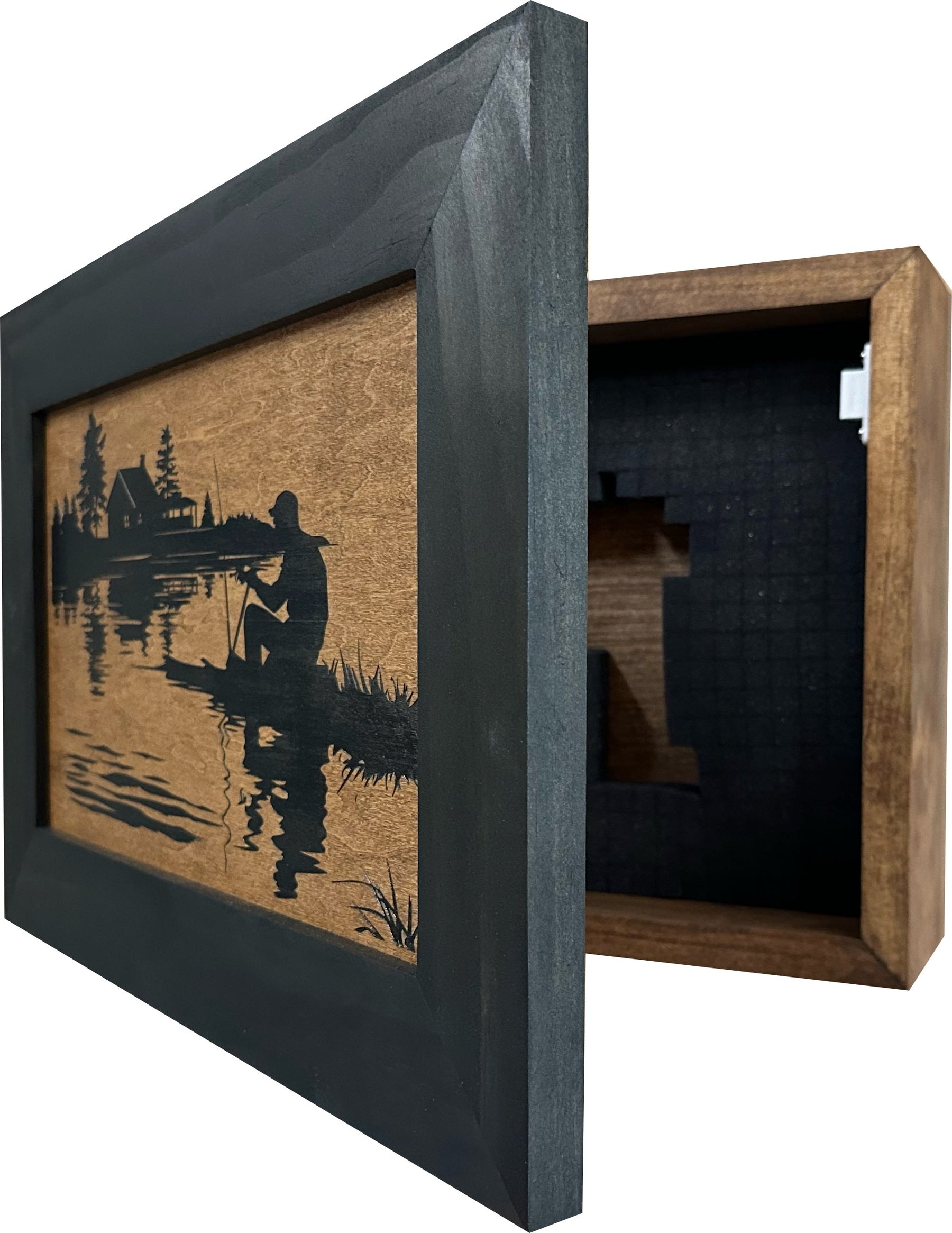 Rather Be Fishing Hidden Gun Safe - Handcrafted Gun Concealment Decor - Hidden Gun Shelf with Magnetic Lock for Quick Access - Hidden Wall Safe for Se by Bellewood Designs