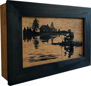 Rather Be Fishing Hidden Gun Safe - Handcrafted Gun Concealment Decor - Hidden Gun Shelf with Magnetic Lock for Quick Access - Hidden Wall Safe for Se by Bellewood Designs