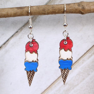 Ice Cream Cone Wooden Dangle Earrings | Sweet Treat Jewelry by Cate's Concepts, LLC, handmade jewelry main product photo