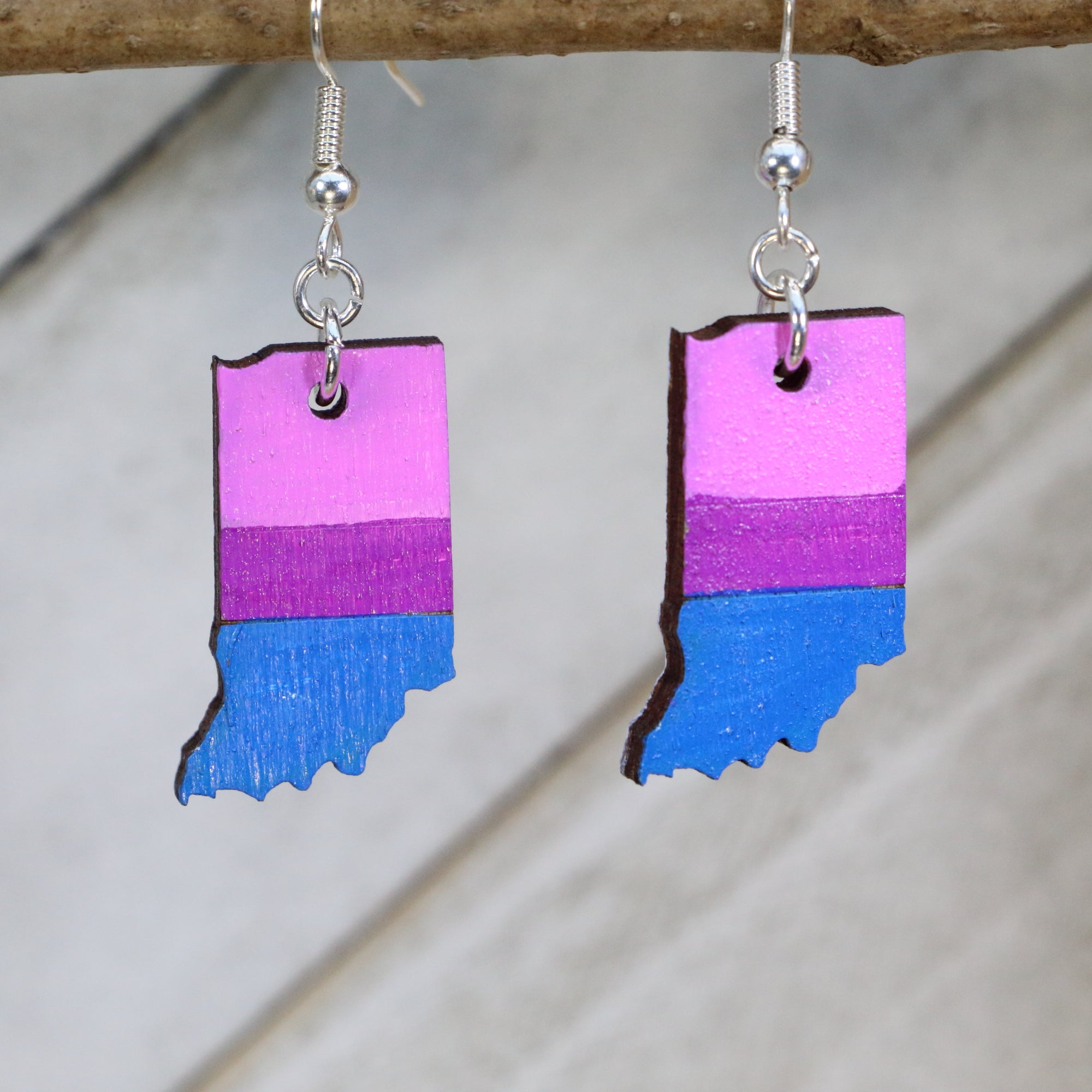 Indiana Bisexual Pride Flag Wooden Dangle Earrings | LGBTQ State Pride Jewelry by Cate's Concepts, LLC