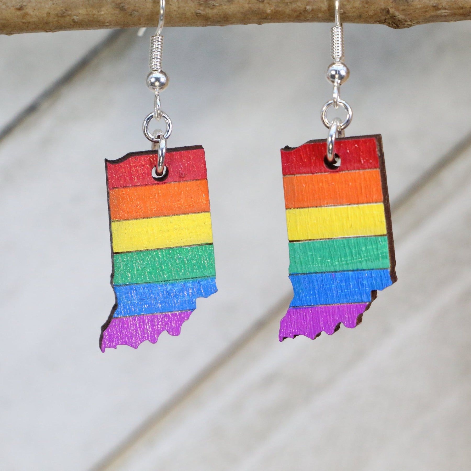Indiana Pride Flag Wooden Dangle Earrings | LGBTQ State Pride Jewelry