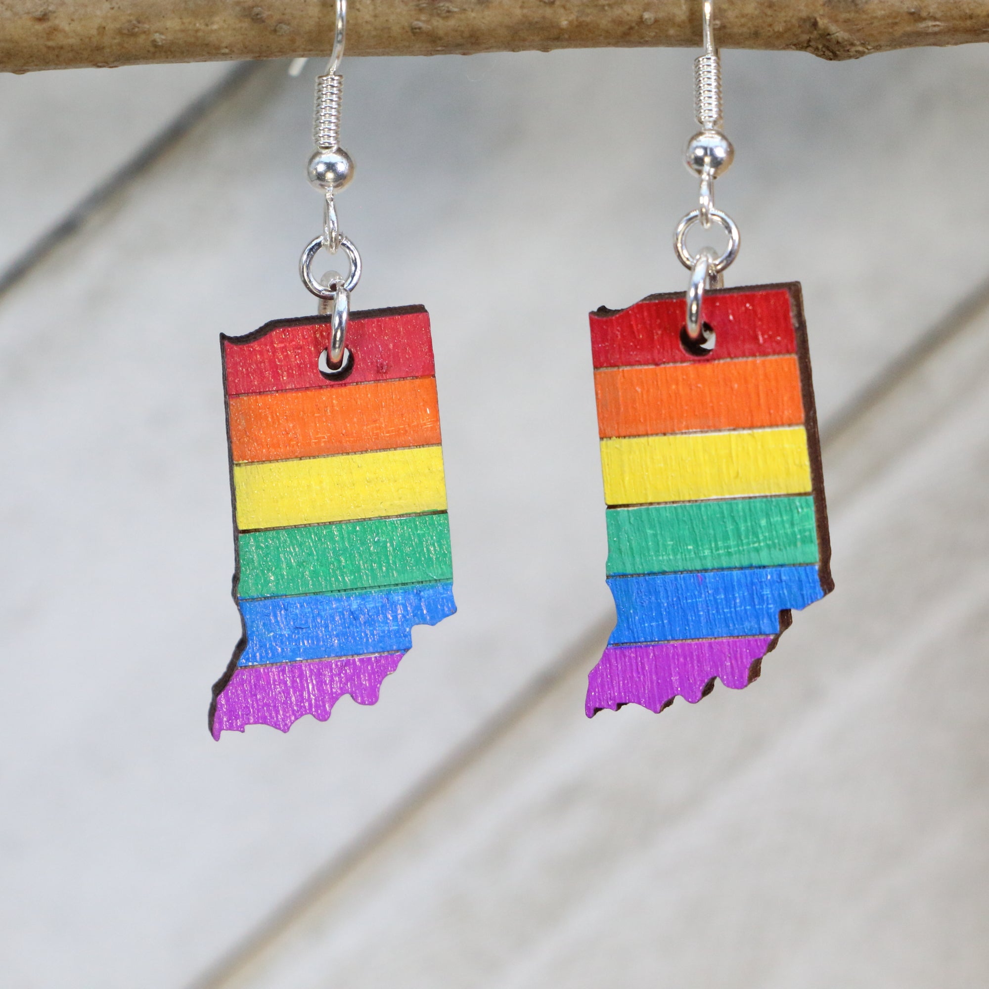 Indiana Pride Flag Wooden Dangle Earrings | LGBTQ State Pride Jewelry by Cate's Concepts, LLC
