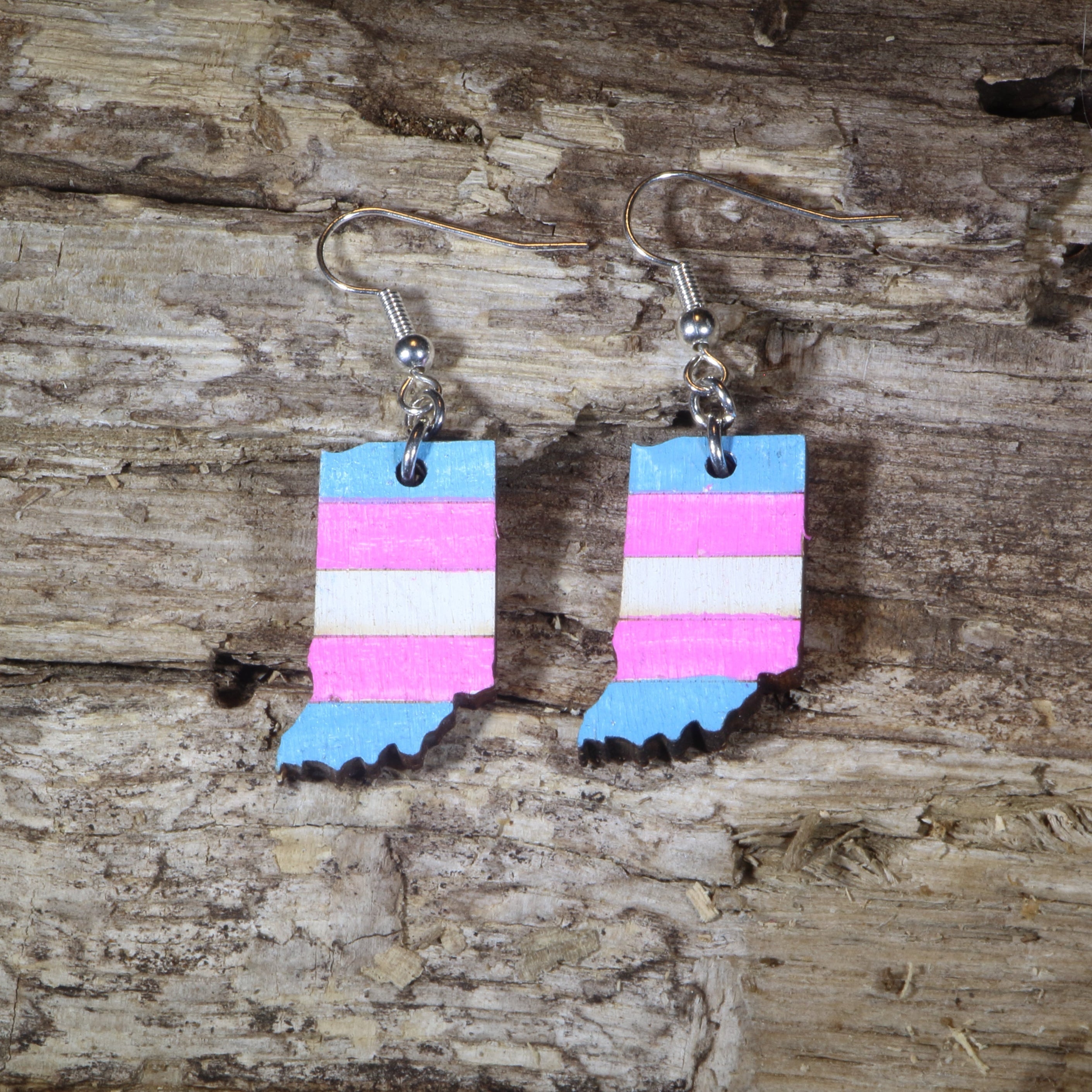 Indiana Transgender Pride Flag Wooden Dangle Earrings | LGBTQ State Pride Jewelry by Cate's Concepts, LLC