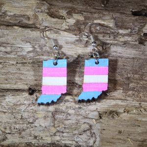 Indiana Transgender Pride Flag Wooden Dangle Earrings | LGBTQ State Pride Jewelry