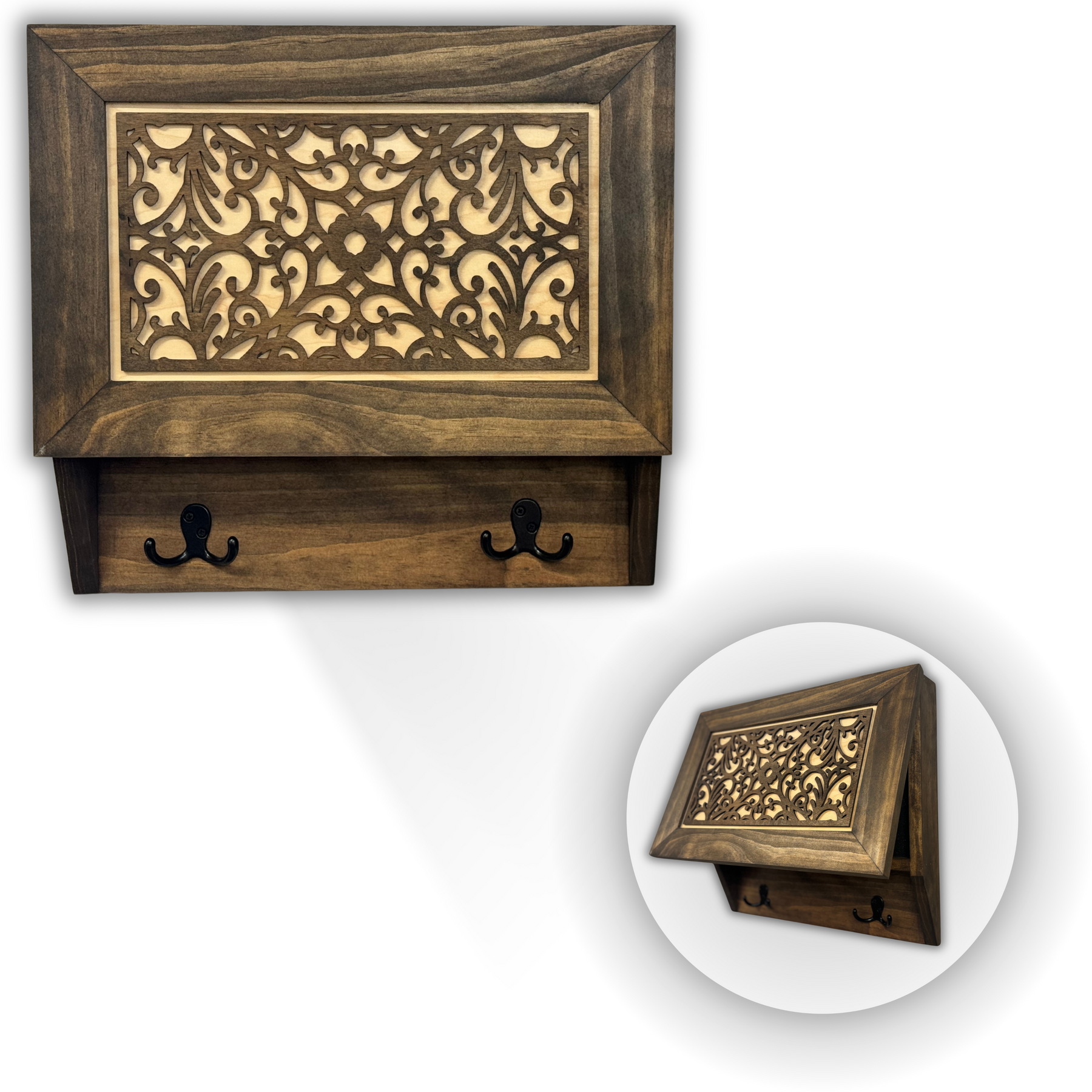 Infinity Circle Hidden Gun Cabinet – Contemporary Concealment Coat Rack with Hat Hooks, Key Hooks by Bellewood Designs