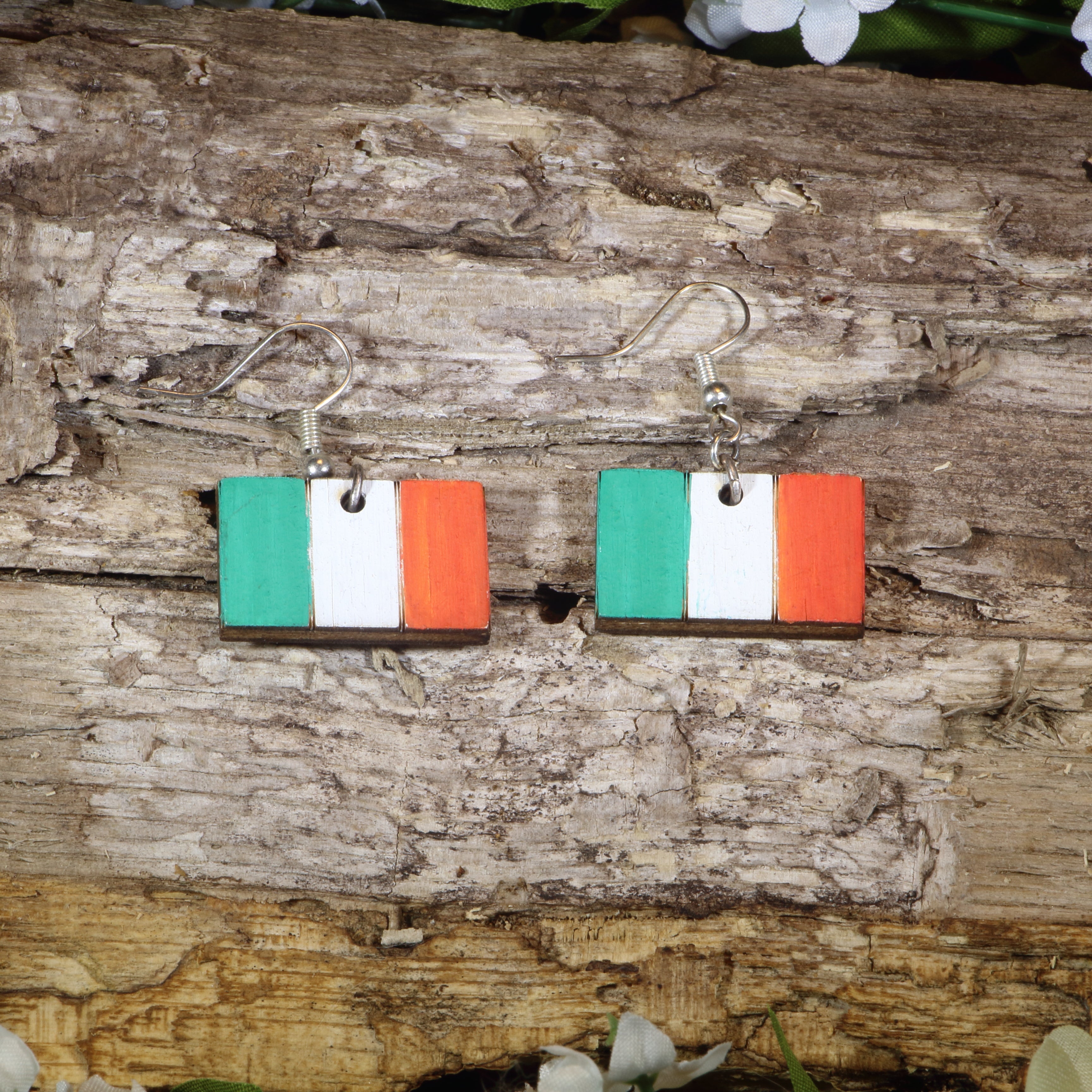 Irish Flag Wooden Dangle Earrings | Ireland Pride Jewelry by Cate's Concepts, LLC