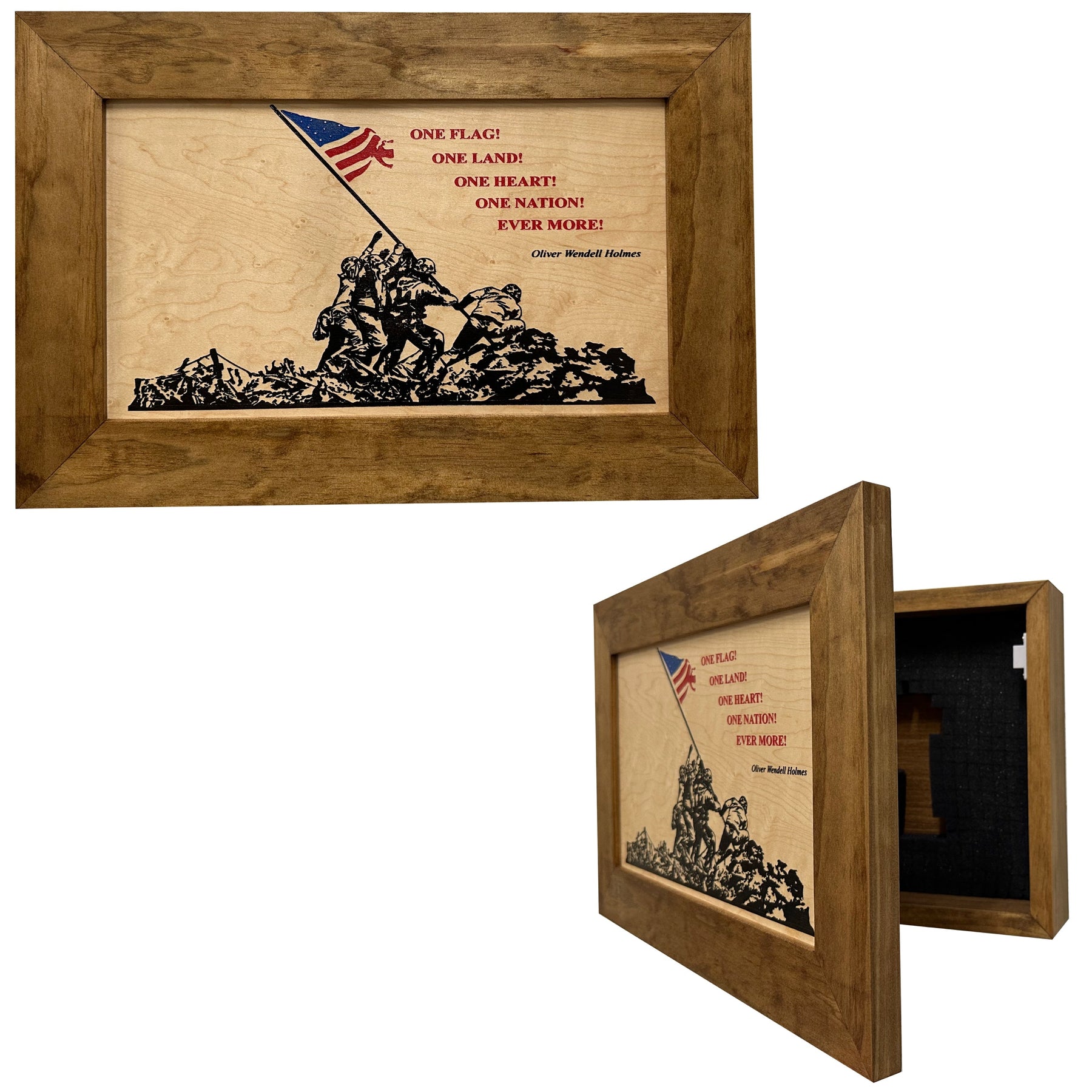 Iwo Jima Flag Raising Decorative Wall-Mounted Secure Gun Cabinet by Bellewood Designs, Southern home decor main product photo