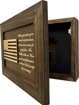 American Flag & Patriotism Decorative & Secure Wall-Mounted Gun Cabinet (Jacobean) by Bellewood Designs, Southern home decor detail photo 4