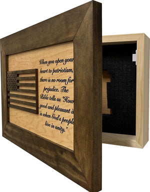 American Flag & Patriotism Decorative & Secure Wall-Mounted Gun Cabinet (Jacobean & Natural) by Bellewood Designs, Southern home decor detail photo 4