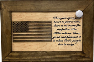 American Flag & Patriotism Decorative & Secure Wall-Mounted Gun Cabinet (Jacobean & Natural) by Bellewood Designs, Southern home decor detail photo 3