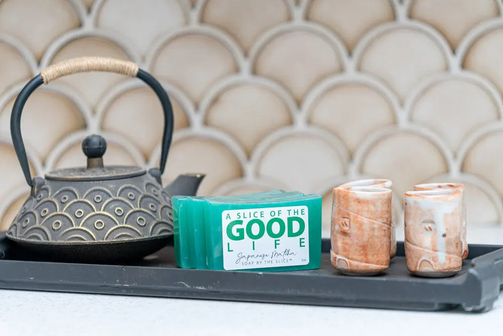Japanese Matcha SOAP SLICE 5 oz. by Essential Journeys, natural skincare detail photo 2