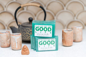 Japanese Matcha SOAP SLICE 5 oz. by Essential Journeys, natural skincare detail photo 5