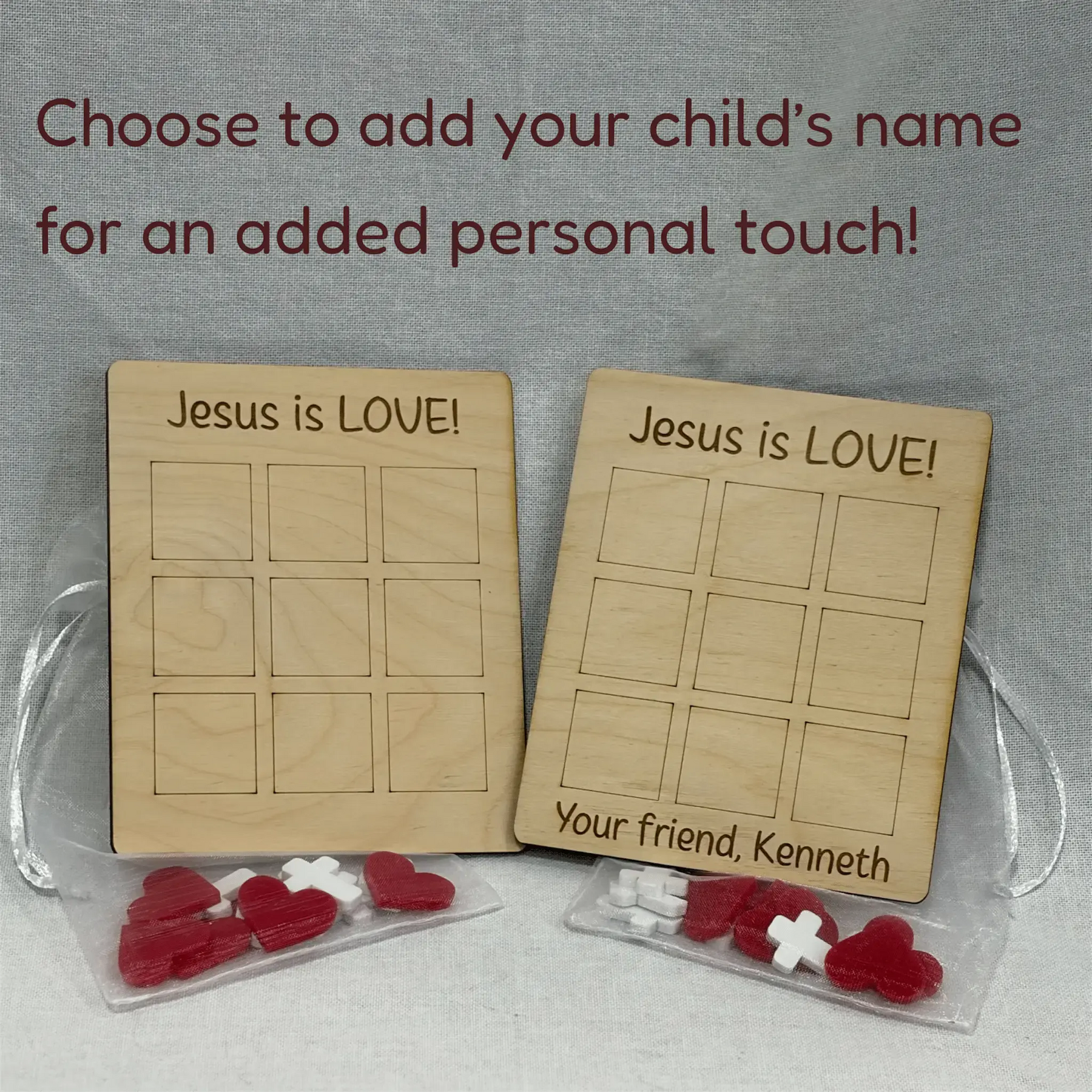 Jesus Is Love Cross and Hearts Tic Tac Toe Game by Poor Hog Customs, board games detail photo 4
