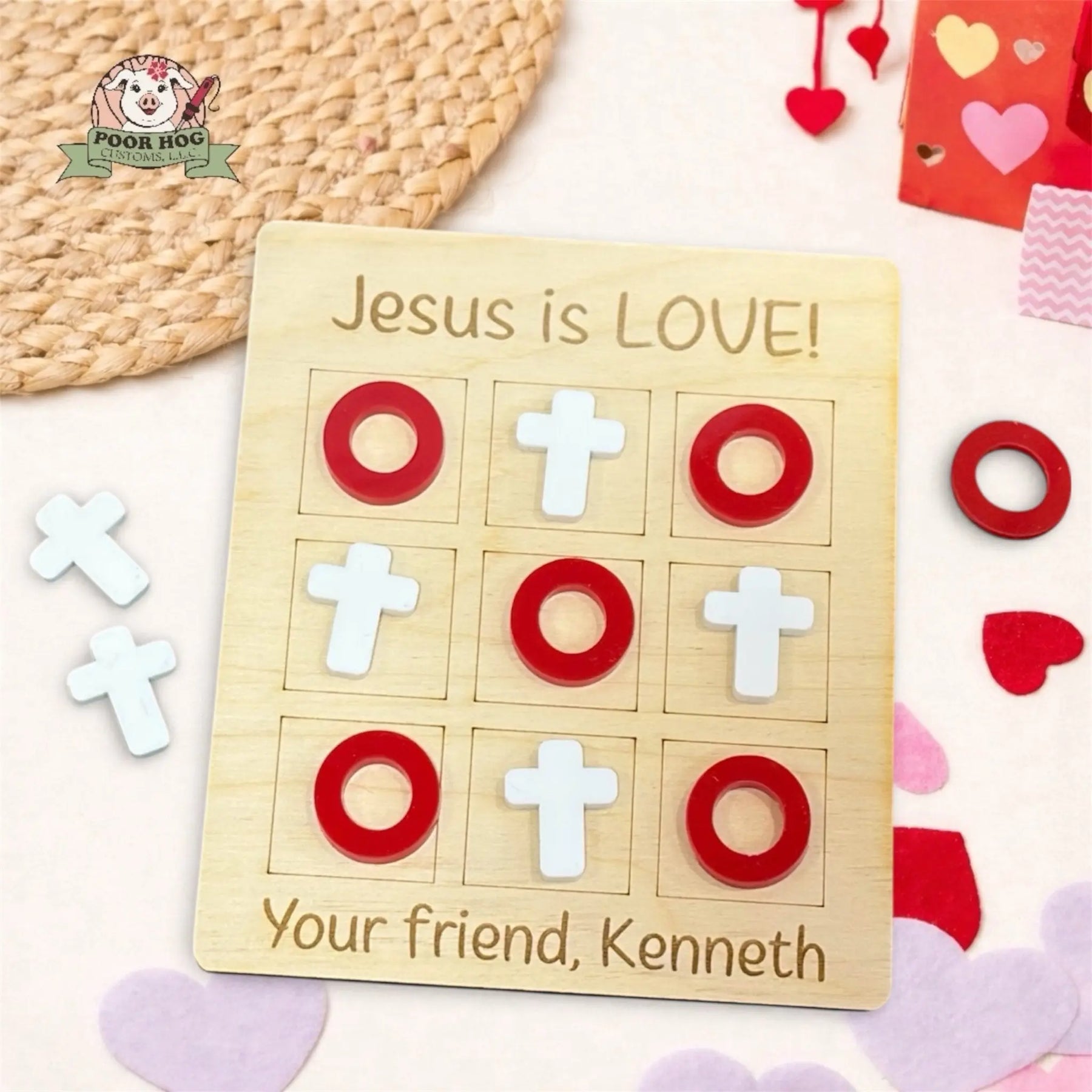 Jesus Is Love Tic Tac Toe Game by Poor Hog Customs, board games detail photo 5