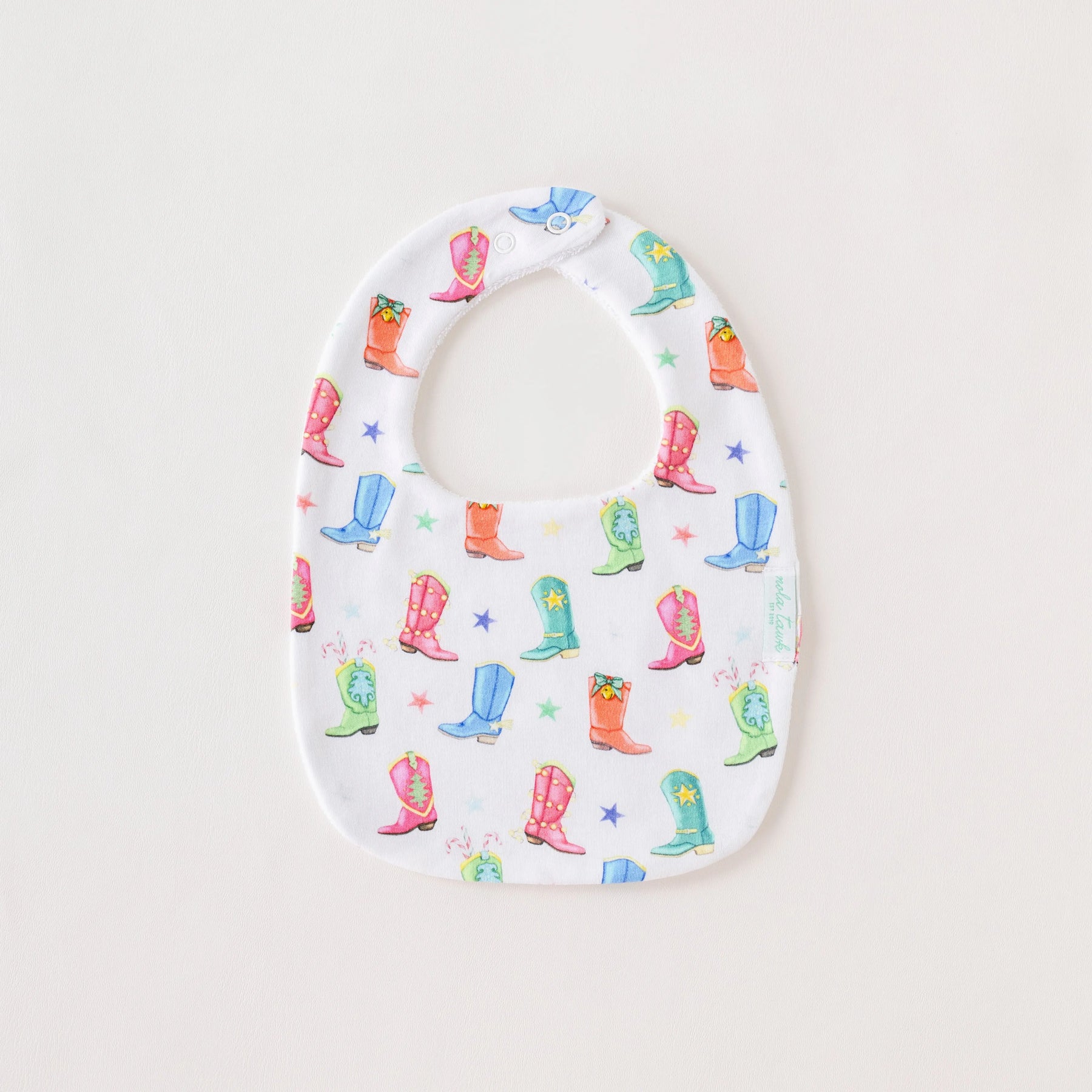Jingle Boots Organic Cotton Bib by Nola Tawk, children's boutique clothing main product photo