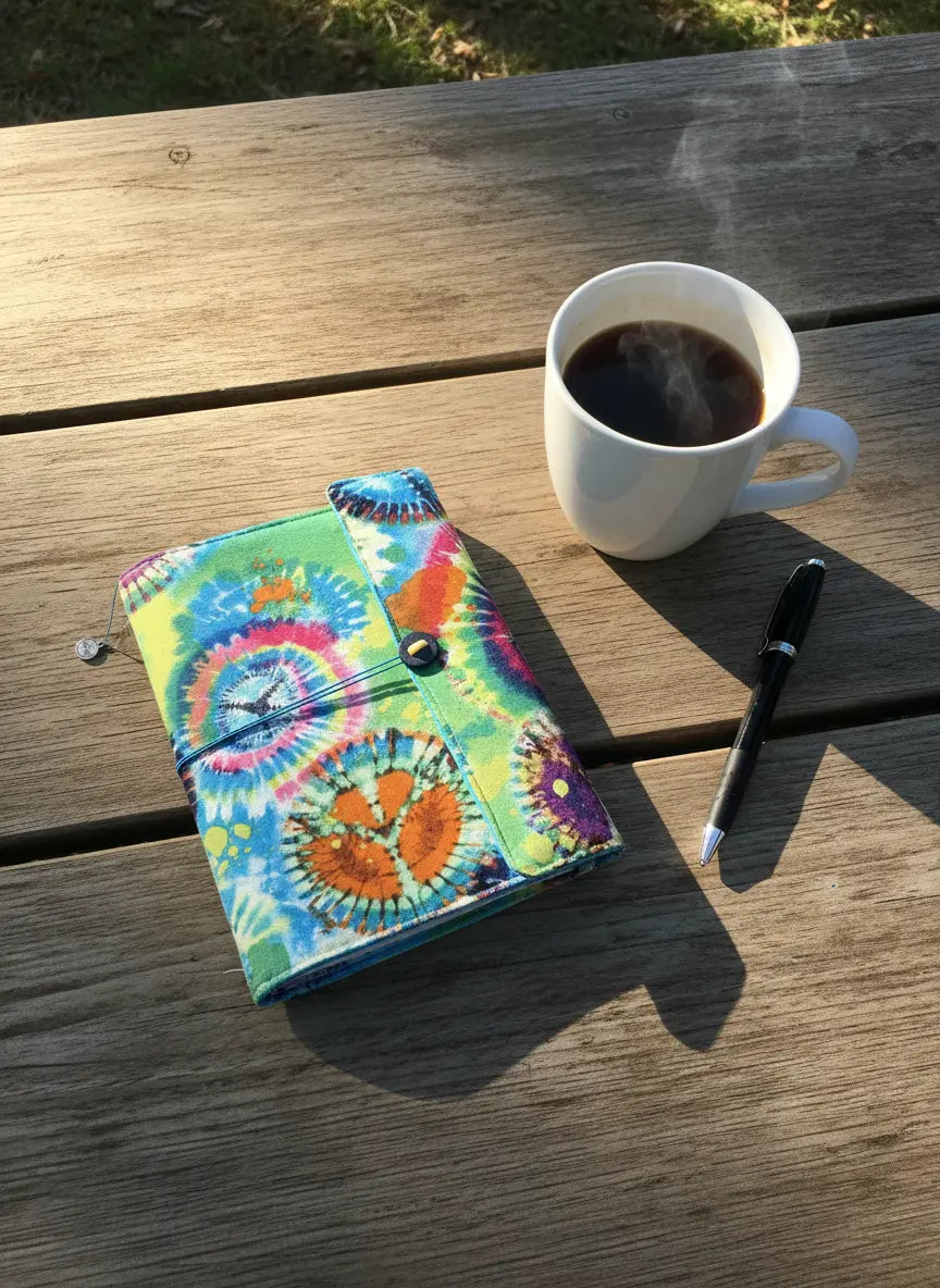 Handcrafted Tye-Dye Fabric Journal by Two Beachin' Sisters, paper gift main product photo