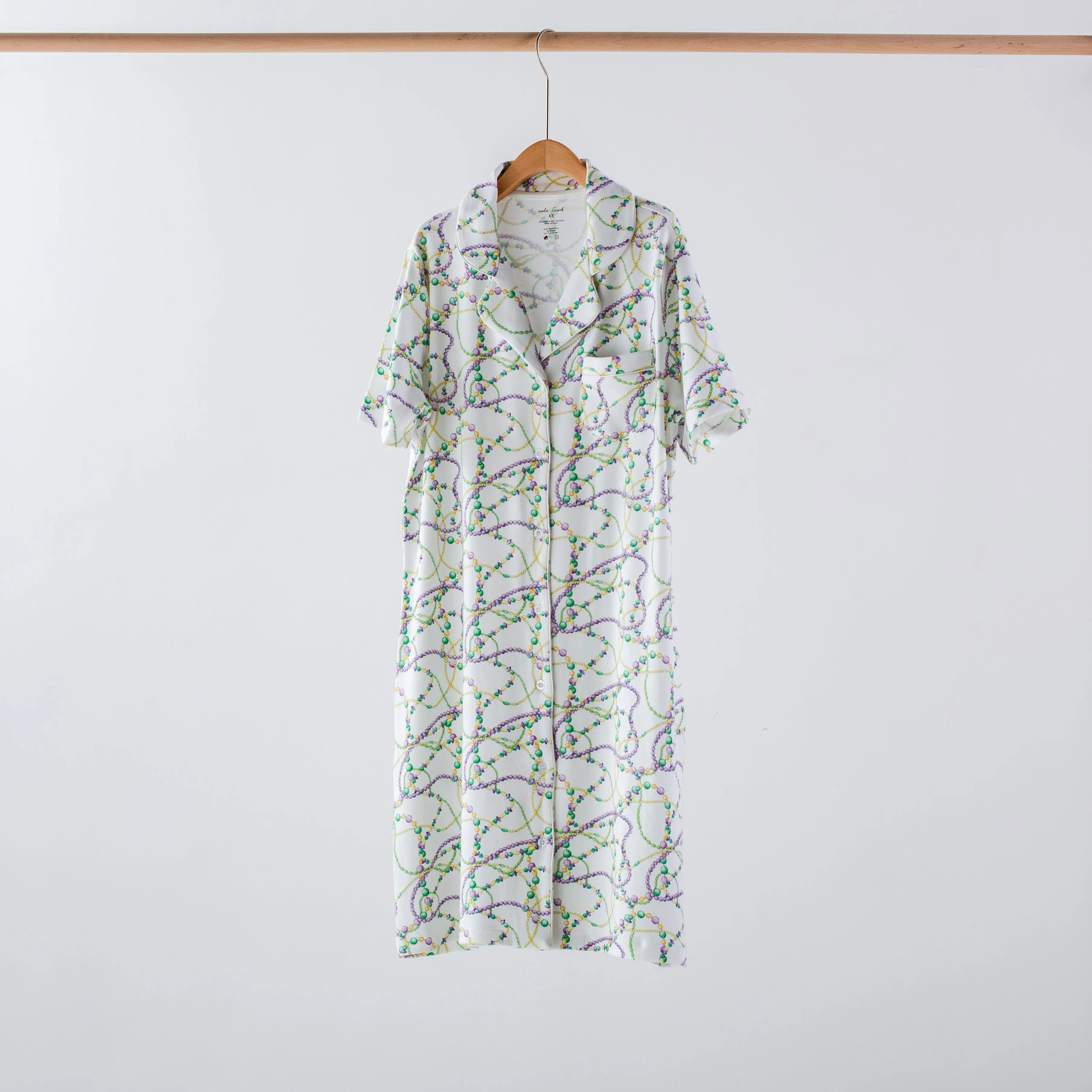 Just Here for the Beads Women's Organic Cotton Mardi Gras Pajamas by Nola Tawk, Southern food gift main product photo