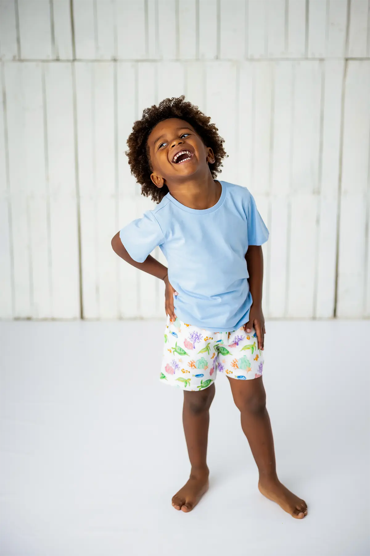 Just Keep Swimming Organic Muslin Shorts by Nola Tawk, children's boutique clothing detail photo 2