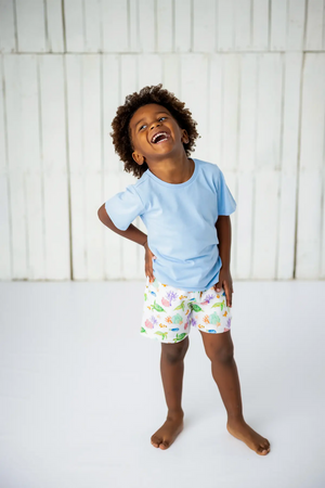 Just Keep Swimming Organic Muslin Shorts by Nola Tawk, children's boutique clothing detail photo 2