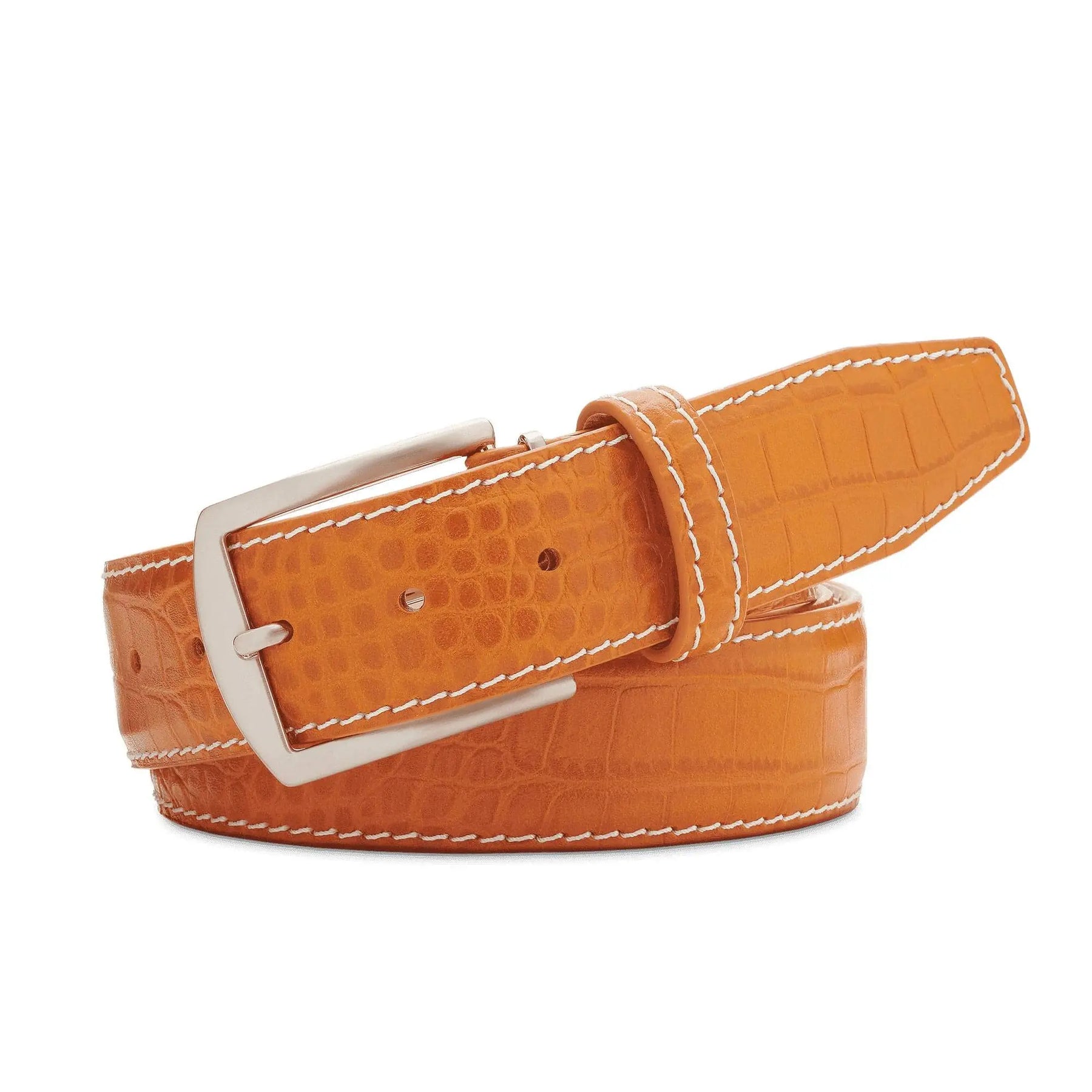Justin Orange Mock Croc Leather Belt by Roger Ximenez: Bespoke Belts and Leather Accessories, handmade leather goods detail photo 4