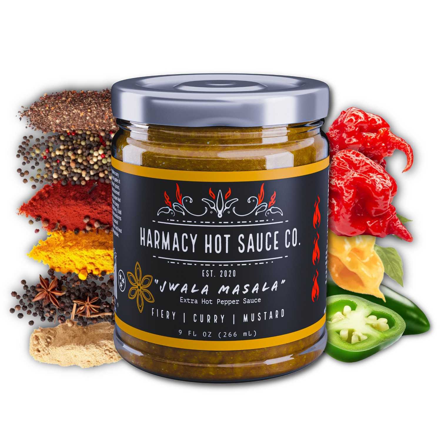 Jwala Masala - Extra Hot Curry Mustard (9oz) by Harmacy Hot Sauce Co.