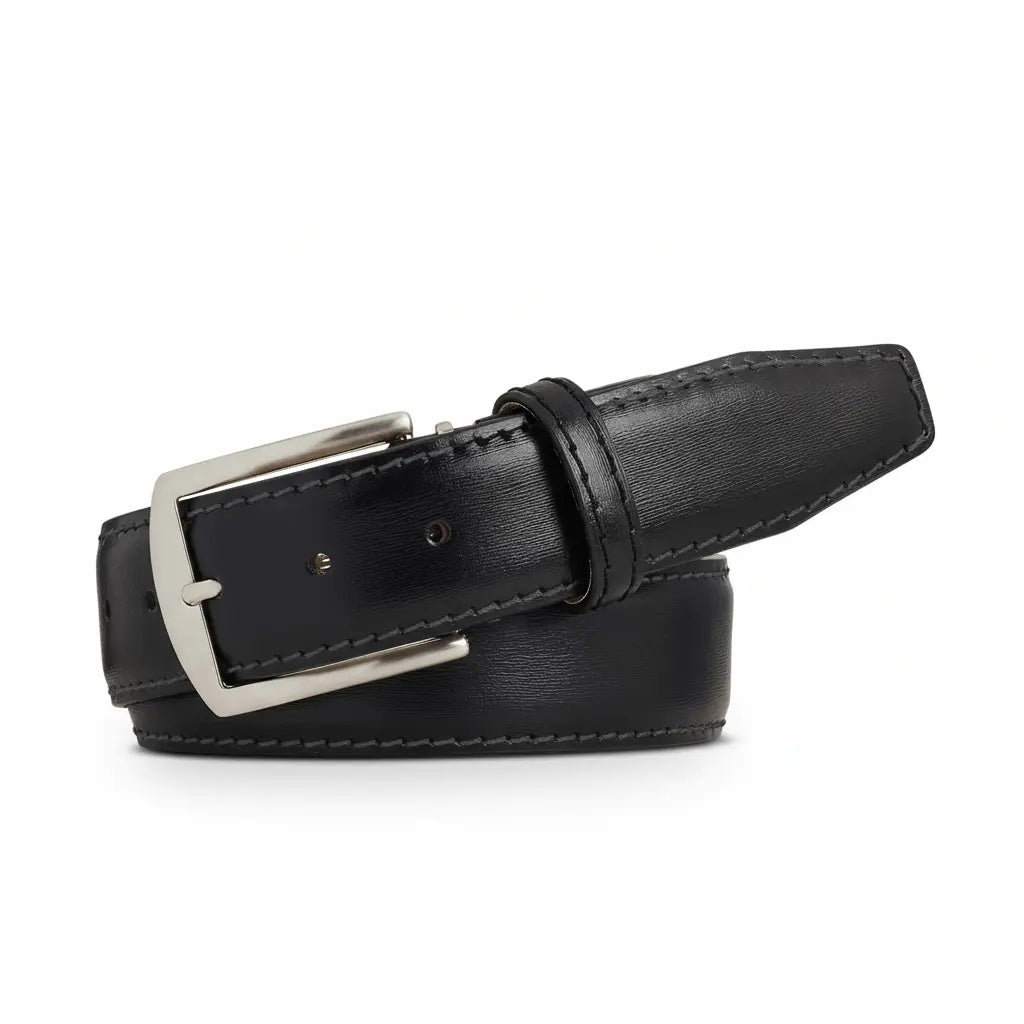 Kamea Black Italian Calf Leather Belt by Roger Ximenez: Bespoke Belts and Leather Accessories, handmade leather goods detail photo 4