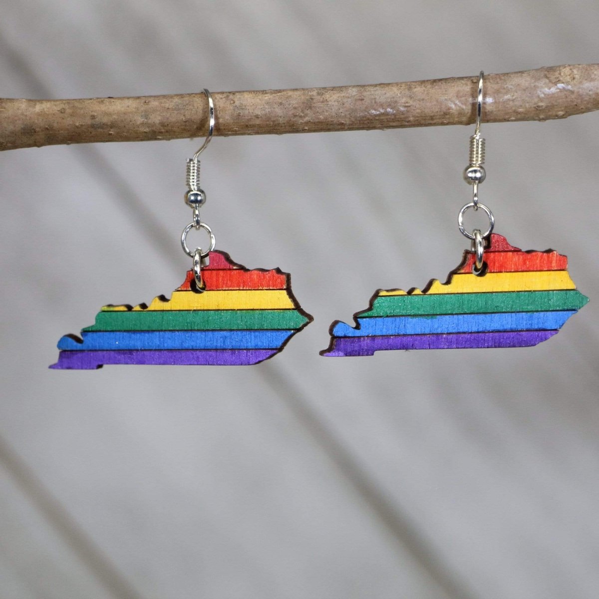 Kentucky LGBTQ Pride Wooden Earrings | Rainbow State Jewelry by Cate's Concepts, LLC