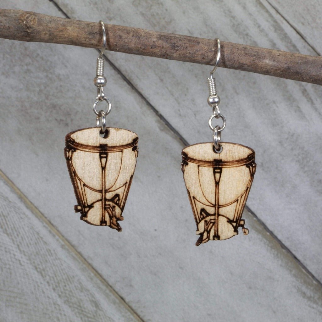 Kettle Drum Wooden Dangle Earrings | Timpani Music Jewelry