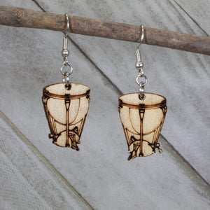Kettle Drum Wooden Dangle Earrings | Timpani Music Jewelry
